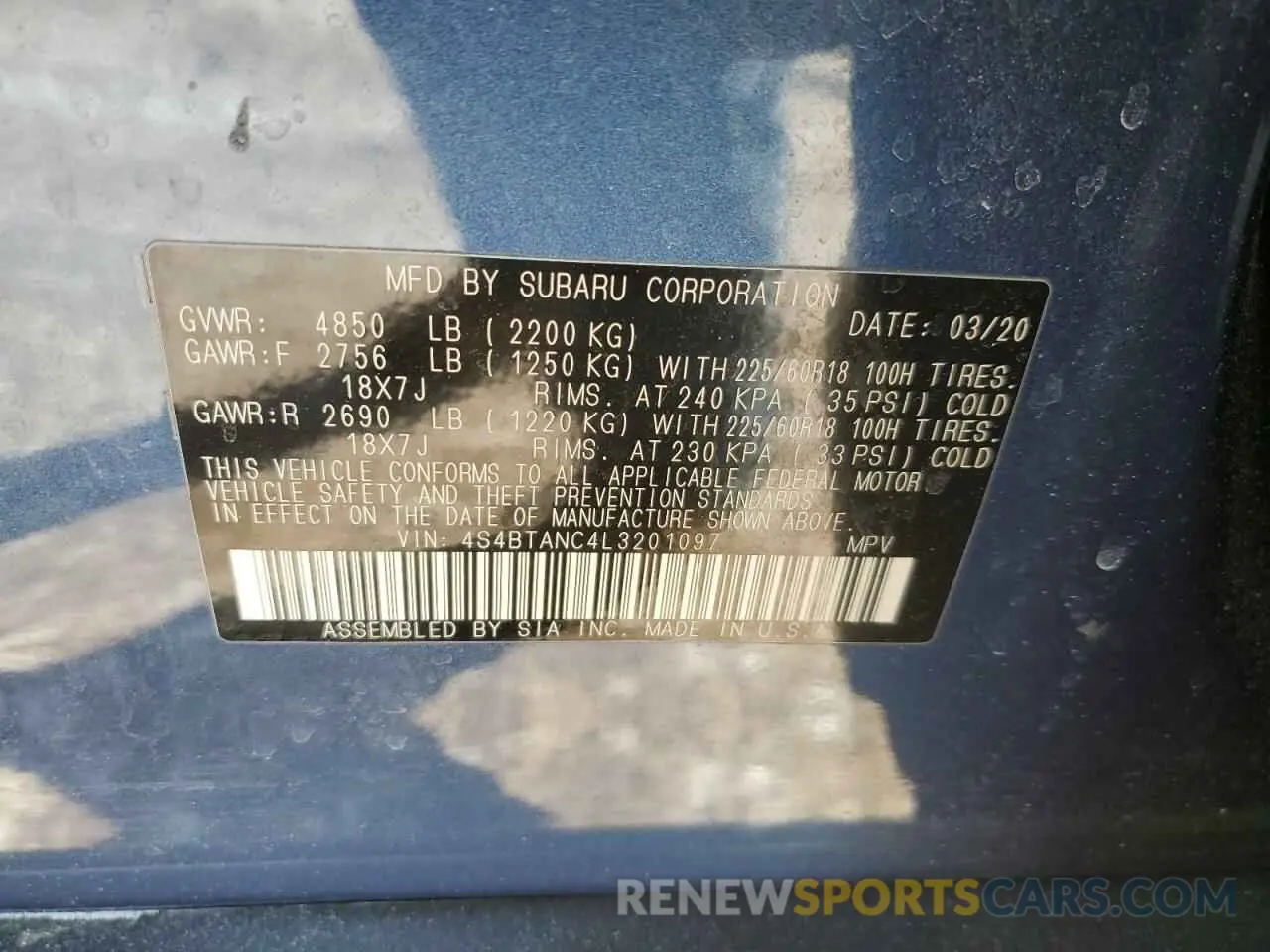 12 Photograph of a damaged car 4S4BTANC4L3201097 SUBARU OUTBACK 2020