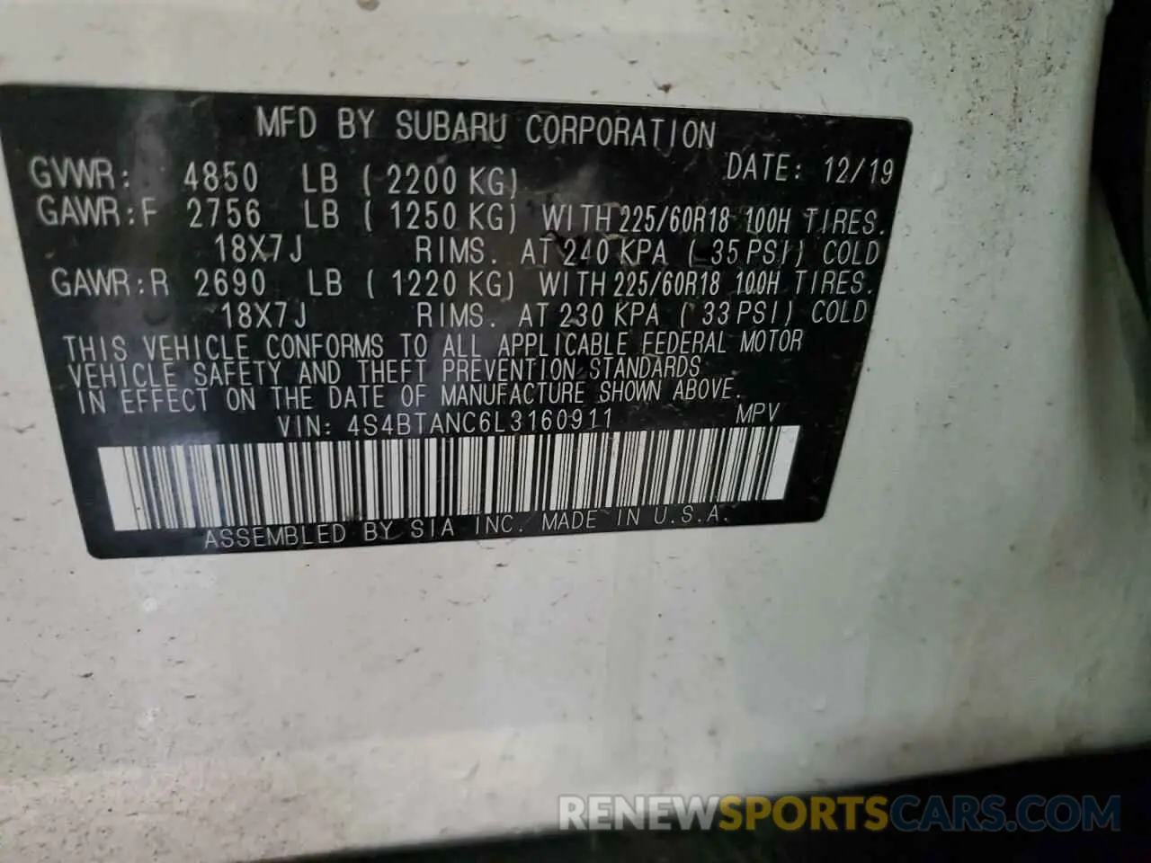 14 Photograph of a damaged car 4S4BTANC6L3160911 SUBARU OUTBACK 2020