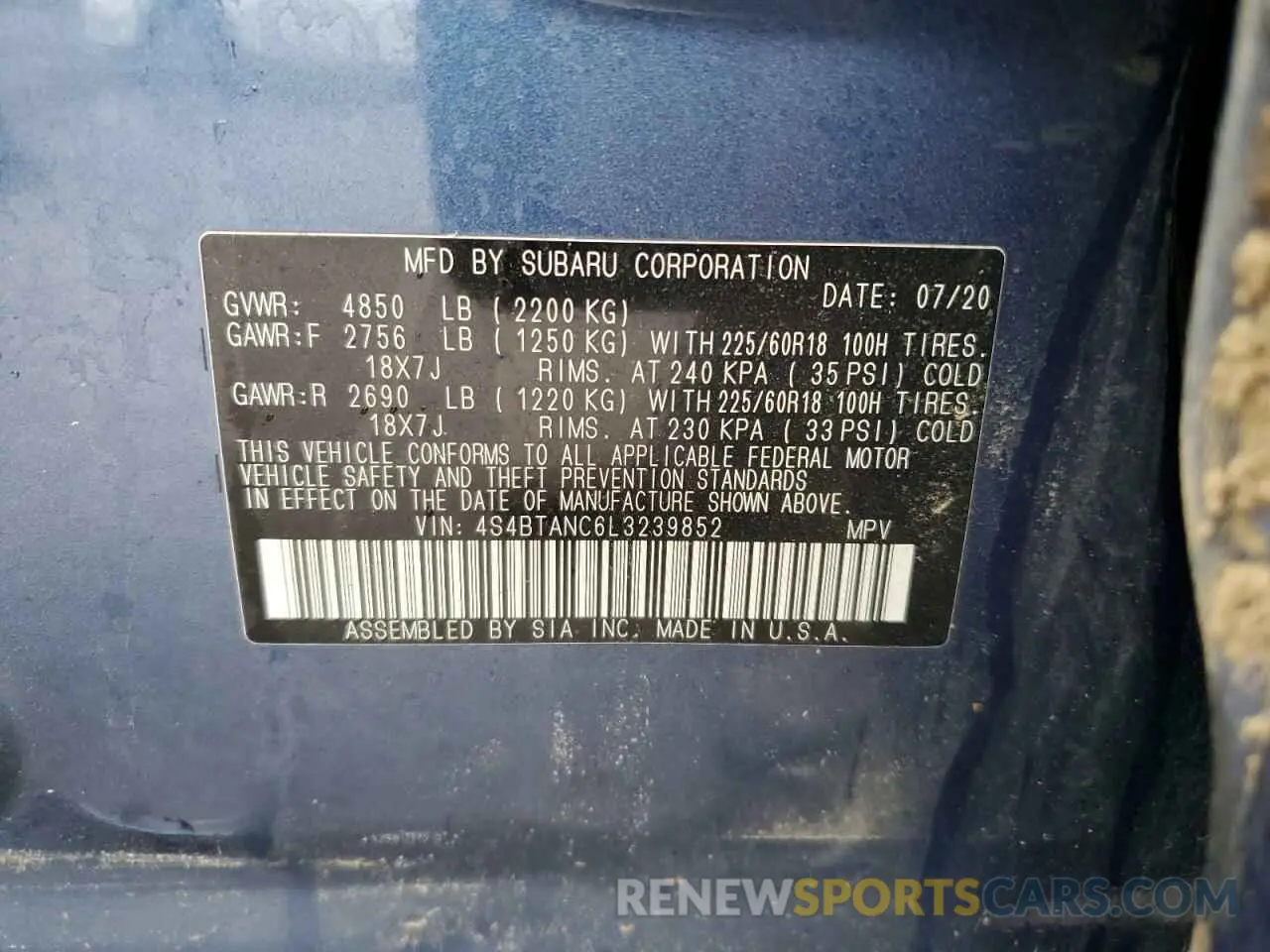 13 Photograph of a damaged car 4S4BTANC6L3239852 SUBARU OUTBACK 2020