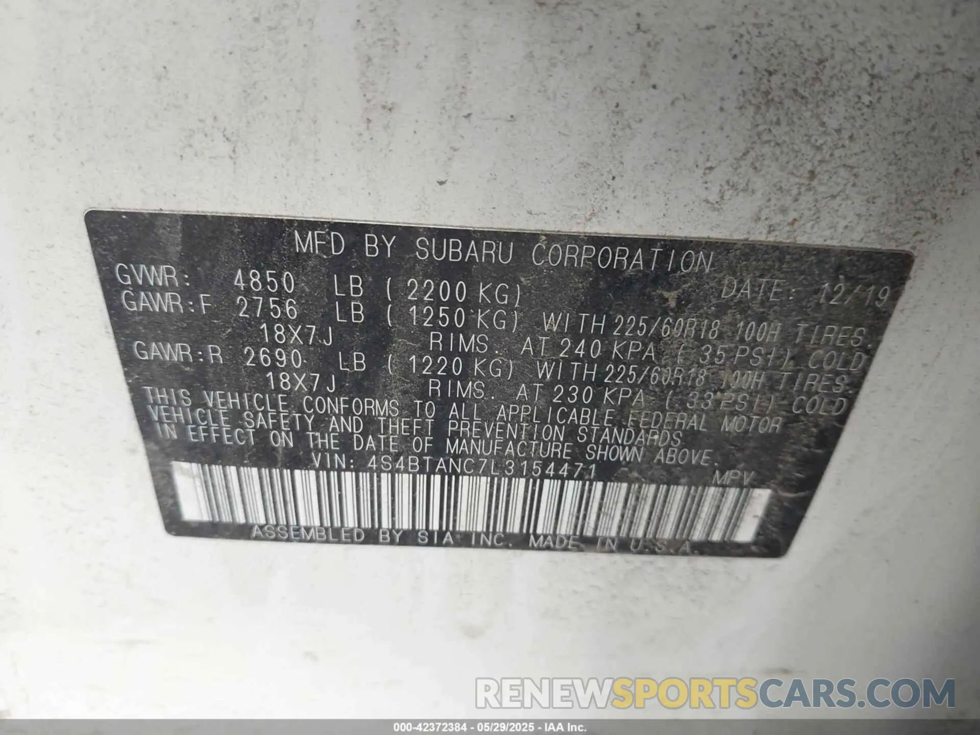 8 Photograph of a damaged car 4S4BTANC7L3154471 SUBARU OUTBACK 2020