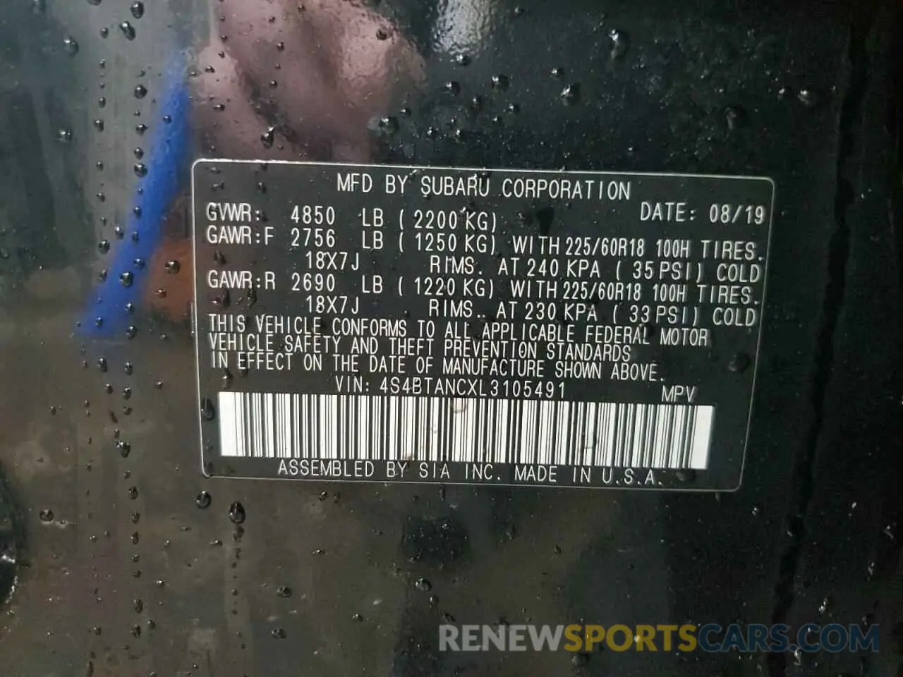 13 Photograph of a damaged car 4S4BTANCXL3105491 SUBARU OUTBACK 2020