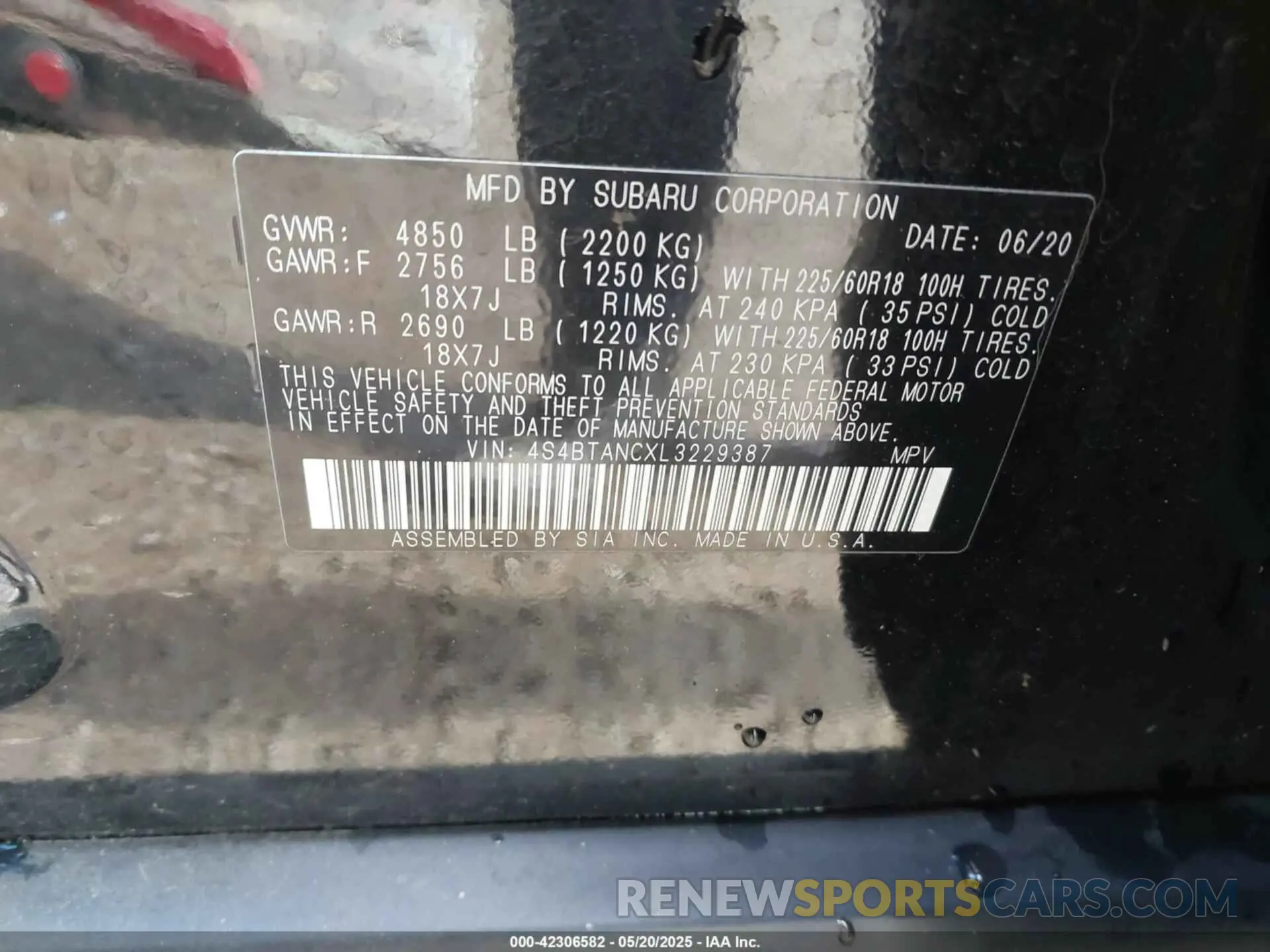 9 Photograph of a damaged car 4S4BTANCXL3229387 SUBARU OUTBACK 2020
