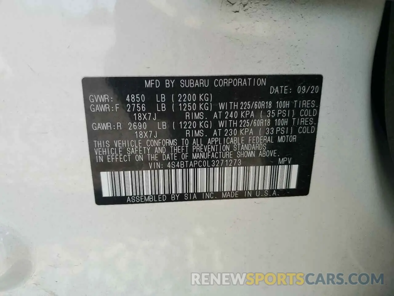 13 Photograph of a damaged car 4S4BTAPC0L3271273 SUBARU OUTBACK 2020