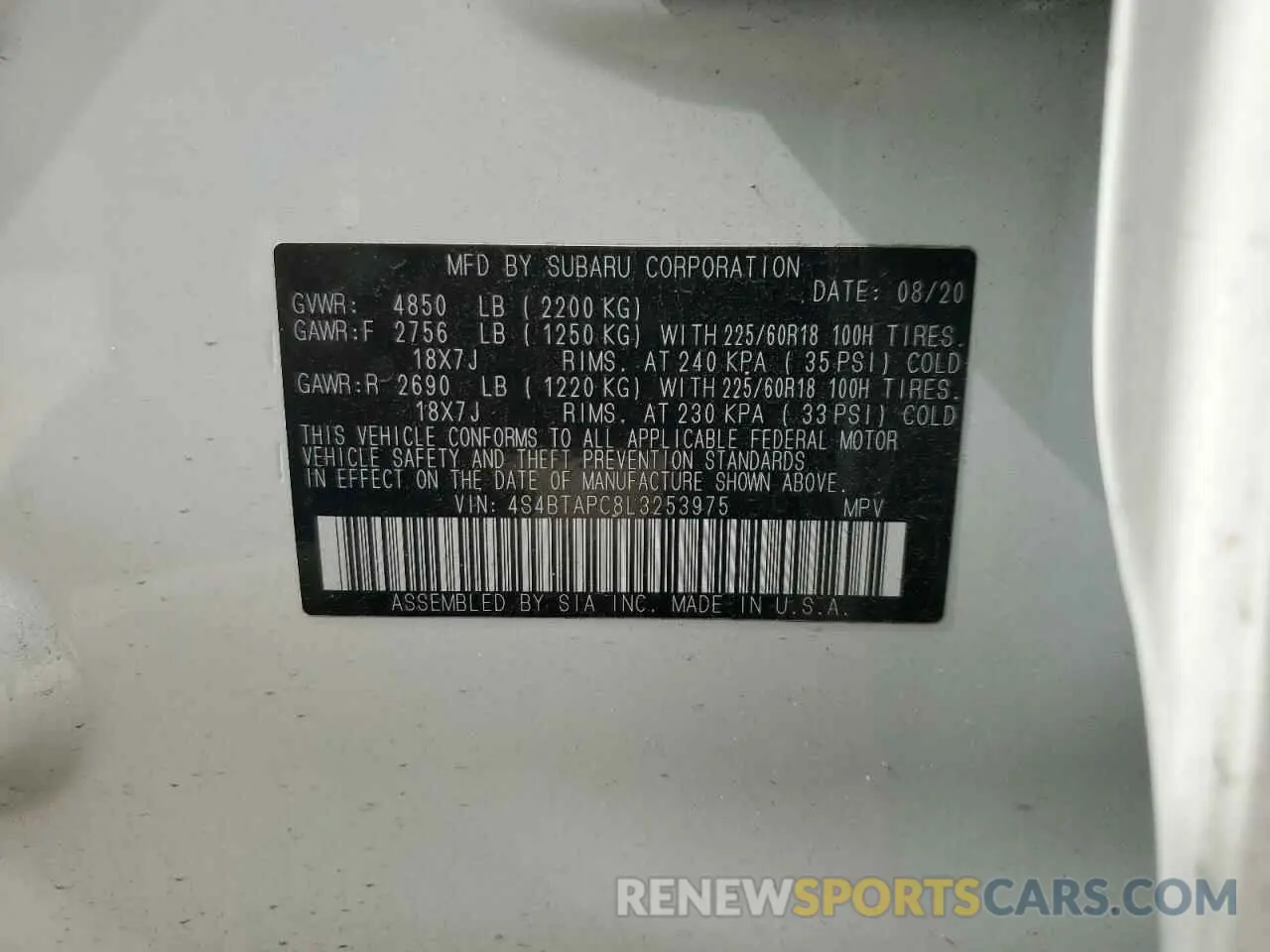 13 Photograph of a damaged car 4S4BTAPC8L3253975 SUBARU OUTBACK 2020