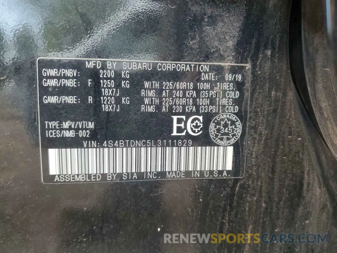13 Photograph of a damaged car 4S4BTDNC5L3111829 SUBARU OUTBACK 2020