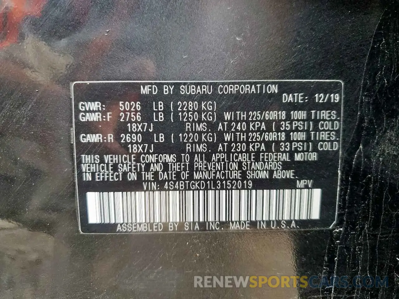 13 Photograph of a damaged car 4S4BTGKD1L3152019 SUBARU OUTBACK 2020