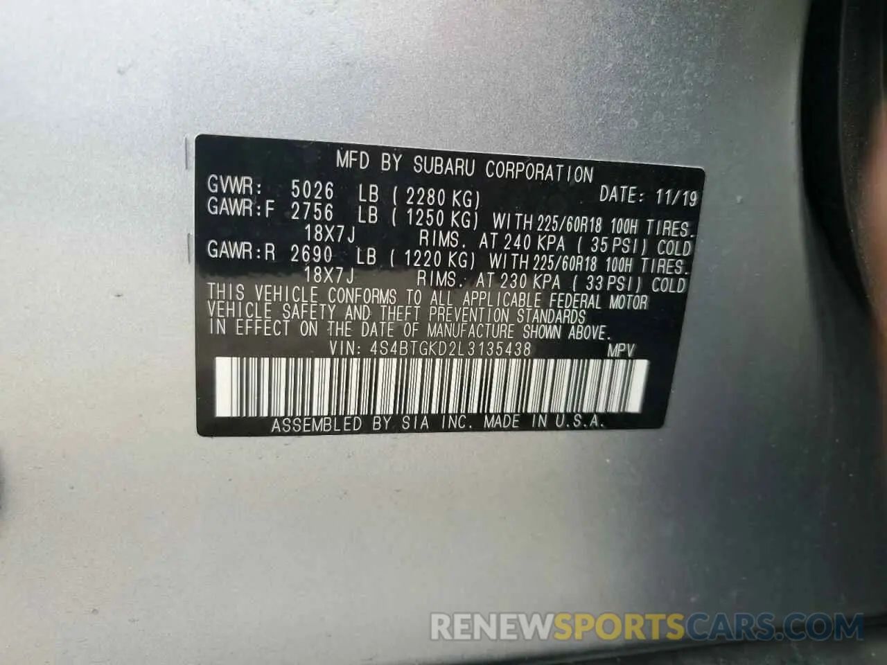 13 Photograph of a damaged car 4S4BTGKD2L3135438 SUBARU OUTBACK 2020