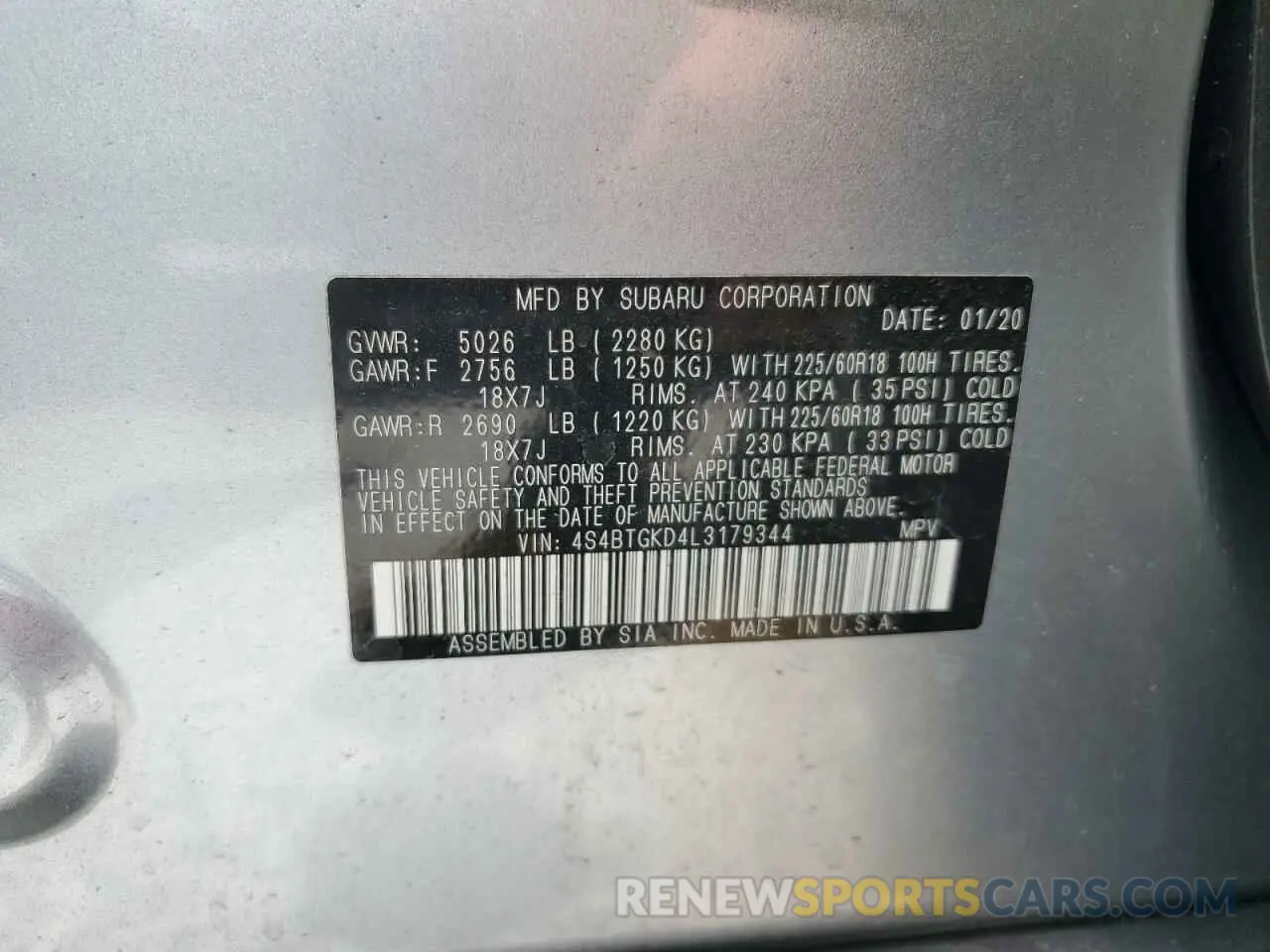 13 Photograph of a damaged car 4S4BTGKD4L3179344 SUBARU OUTBACK 2020