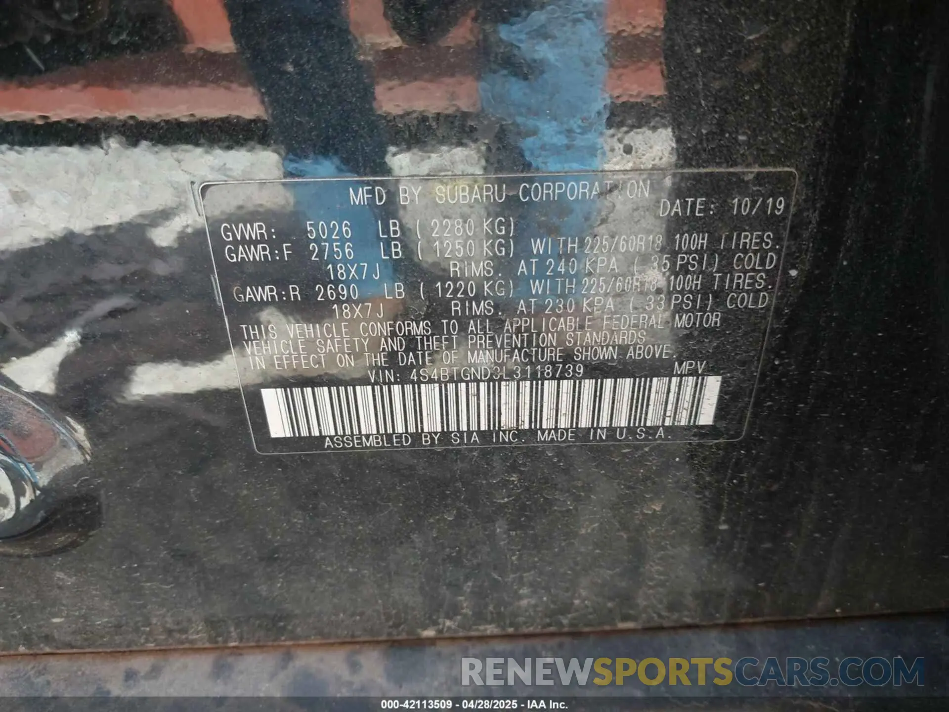9 Photograph of a damaged car 4S4BTGND3L3118739 SUBARU OUTBACK 2020