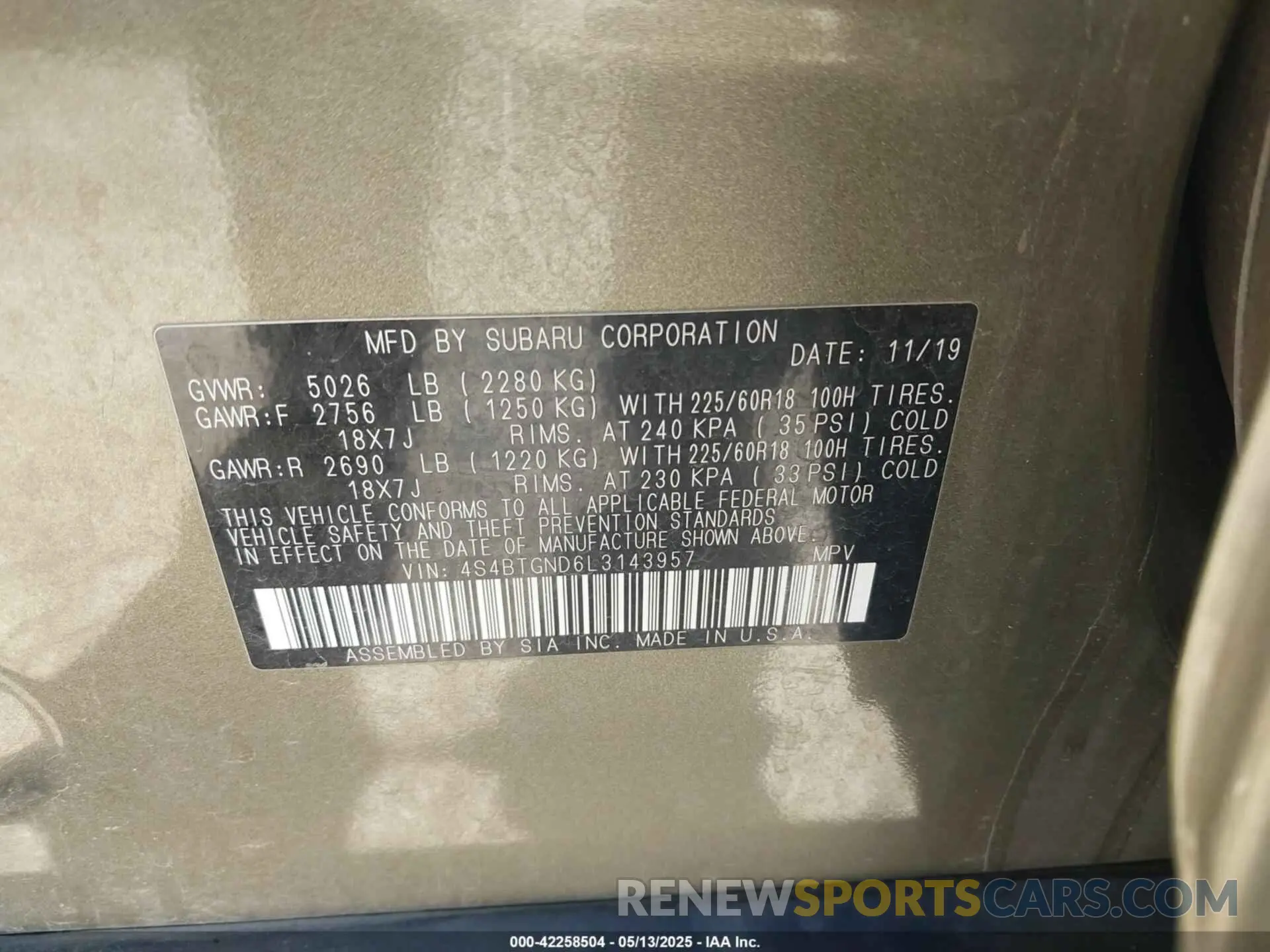 9 Photograph of a damaged car 4S4BTGND6L3143957 SUBARU OUTBACK 2020