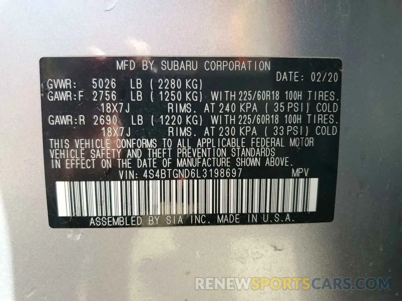 13 Photograph of a damaged car 4S4BTGND6L3198697 SUBARU OUTBACK 2020