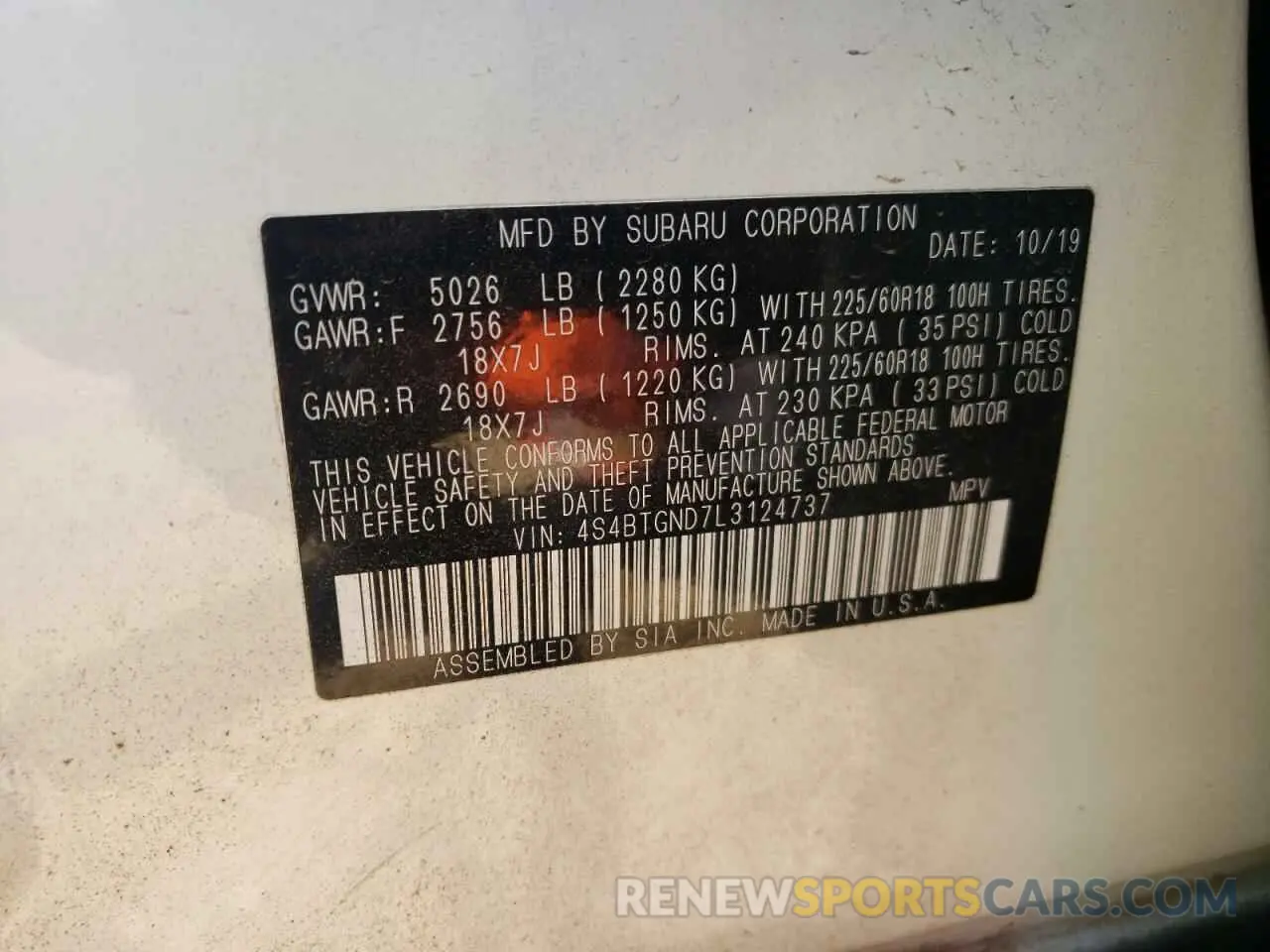 14 Photograph of a damaged car 4S4BTGND7L3124737 SUBARU OUTBACK 2020
