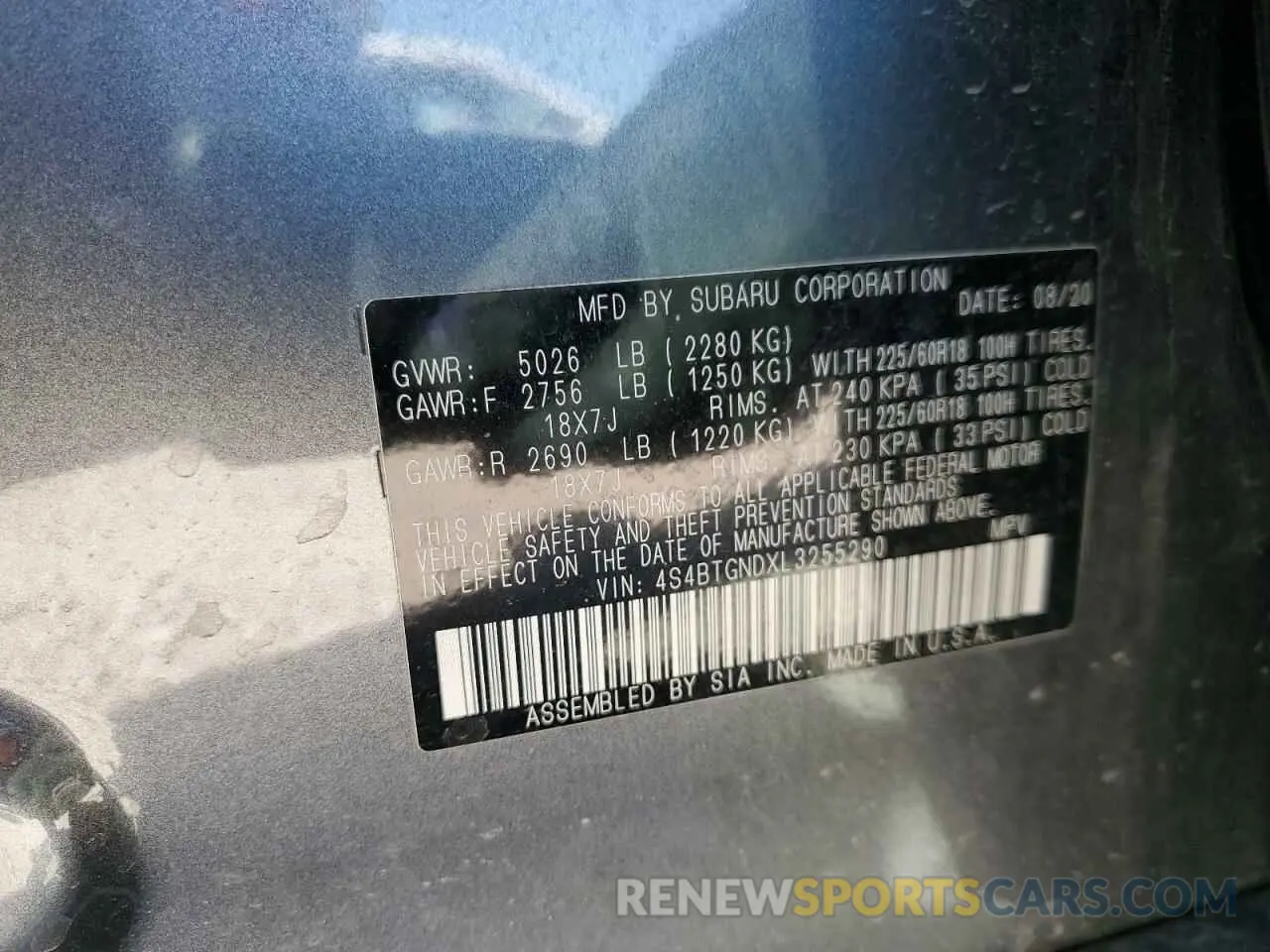 14 Photograph of a damaged car 4S4BTGNDXL3255290 SUBARU OUTBACK 2020