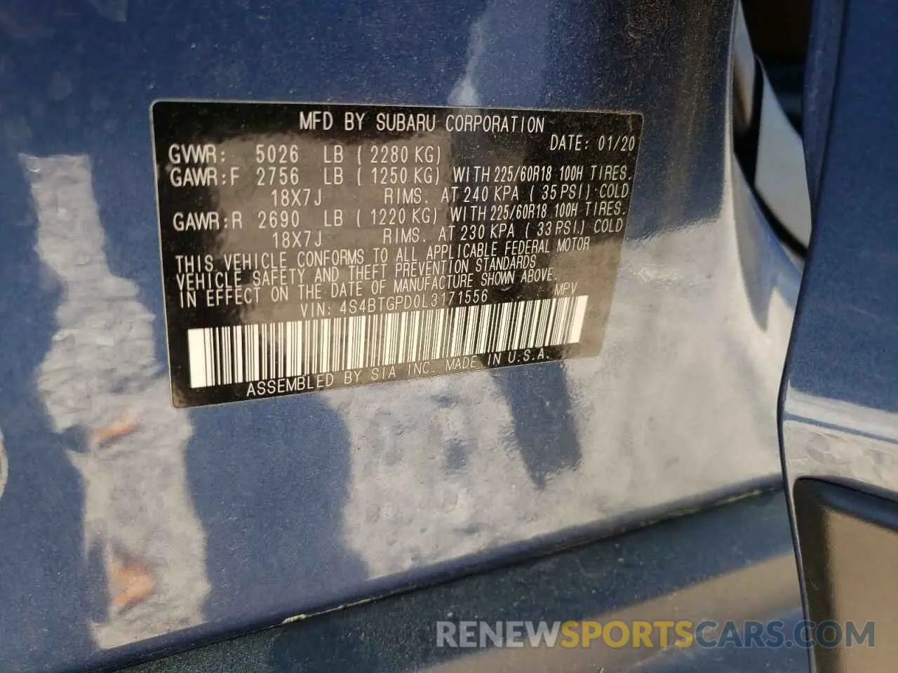13 Photograph of a damaged car 4S4BTGPD0L3171556 SUBARU OUTBACK 2020