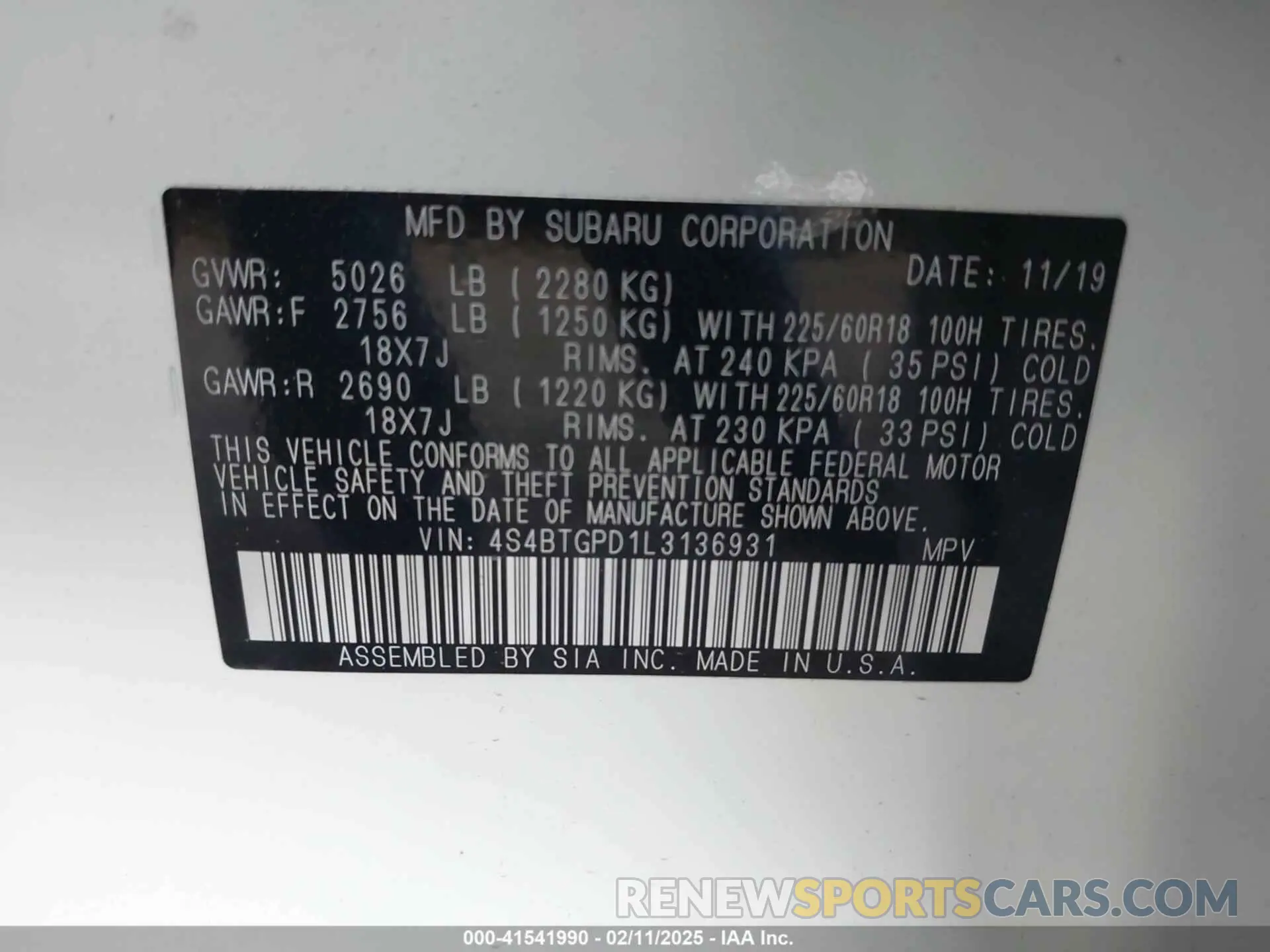 9 Photograph of a damaged car 4S4BTGPD1L3136931 SUBARU OUTBACK 2020
