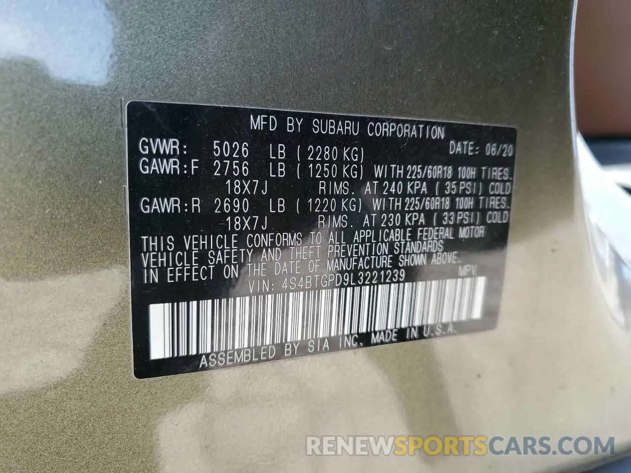 14 Photograph of a damaged car 4S4BTGPD9L3221239 SUBARU OUTBACK 2020
