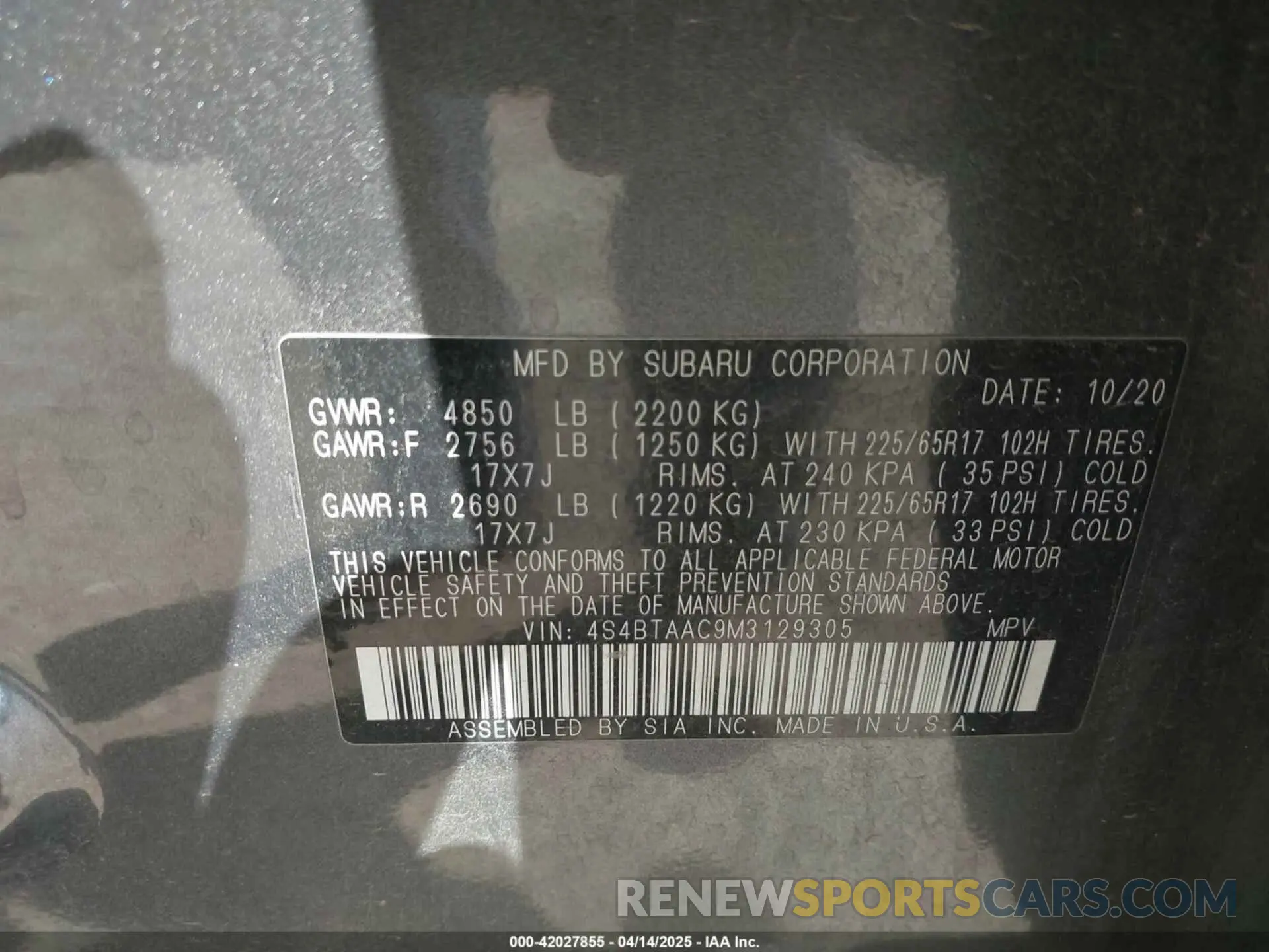 9 Photograph of a damaged car 4S4BTAAC9M3129305 SUBARU OUTBACK 2021
