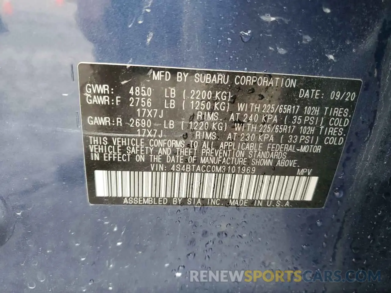 13 Photograph of a damaged car 4S4BTACC0M3101969 SUBARU OUTBACK 2021