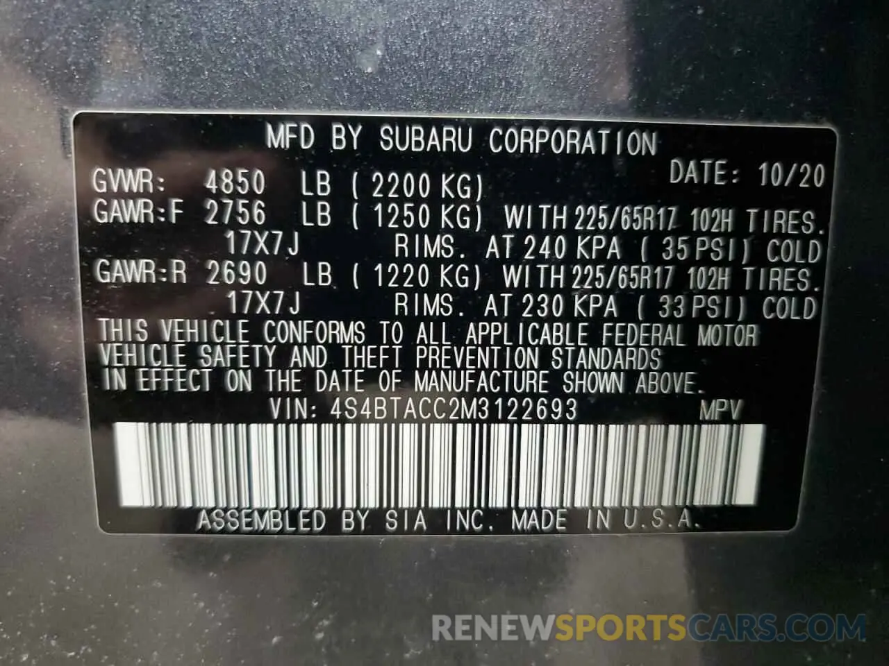14 Photograph of a damaged car 4S4BTACC2M3122693 SUBARU OUTBACK 2021