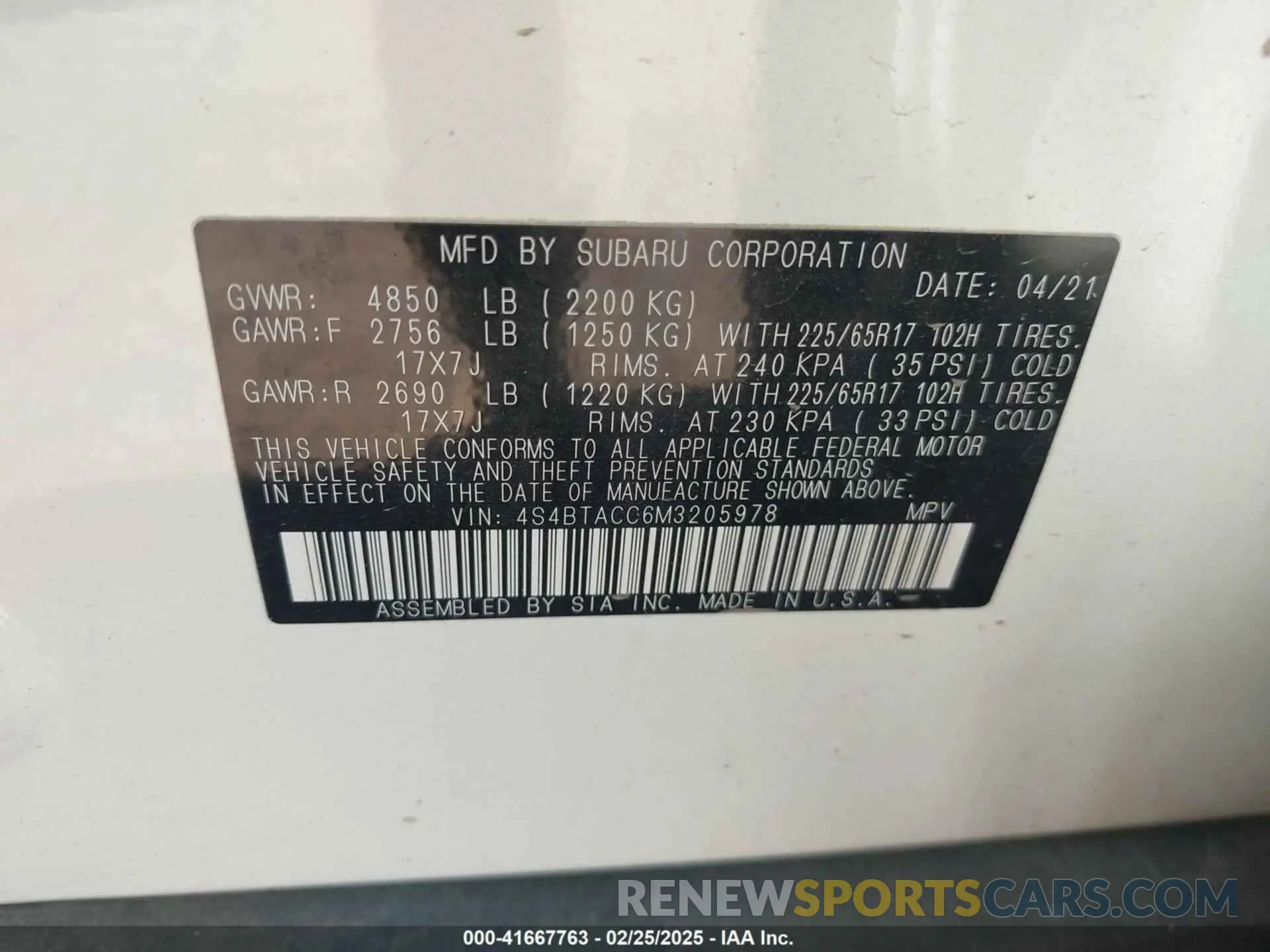 9 Photograph of a damaged car 4S4BTACC6M3205978 SUBARU OUTBACK 2021