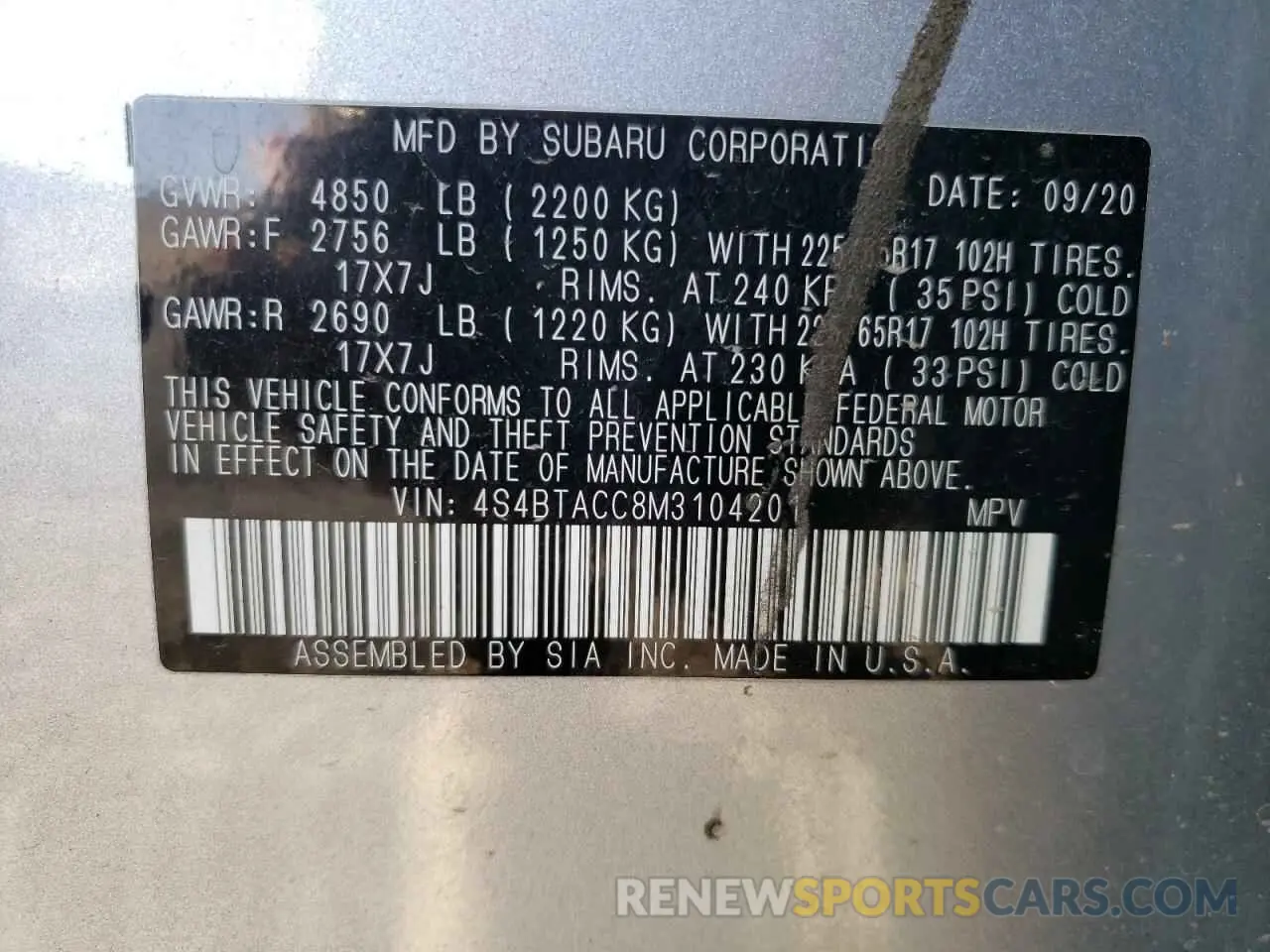 13 Photograph of a damaged car 4S4BTACC8M3104201 SUBARU OUTBACK 2021