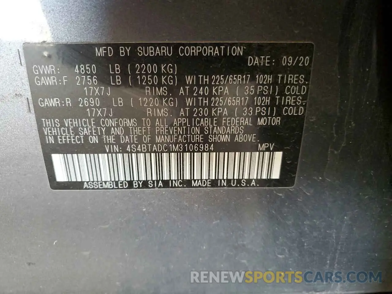 14 Photograph of a damaged car 4S4BTADC1M3106984 SUBARU OUTBACK 2021