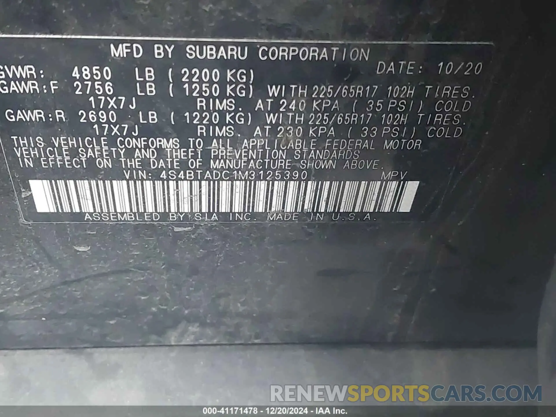 9 Photograph of a damaged car 4S4BTADC1M3125390 SUBARU OUTBACK 2021