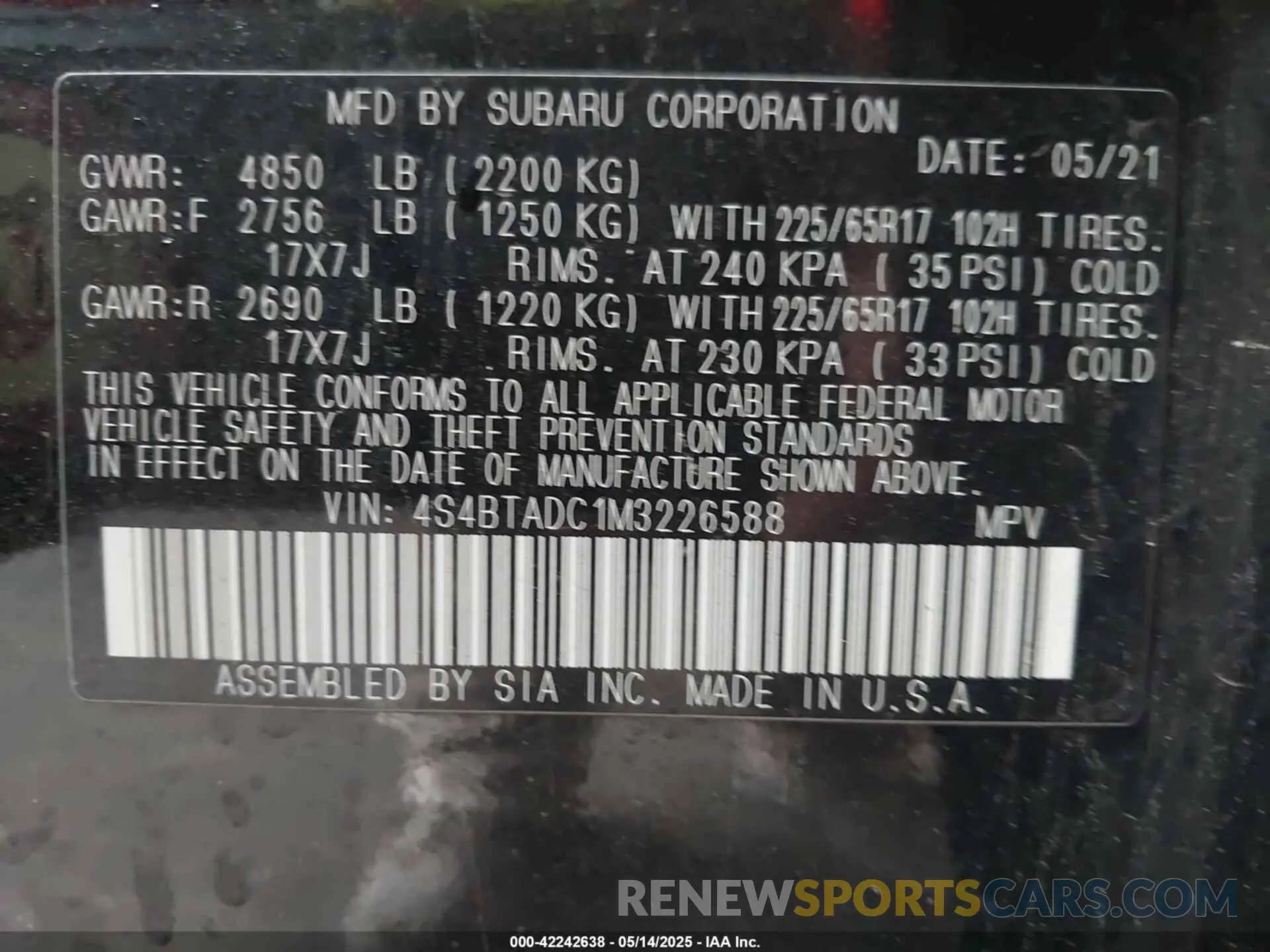 9 Photograph of a damaged car 4S4BTADC1M3226588 SUBARU OUTBACK 2021