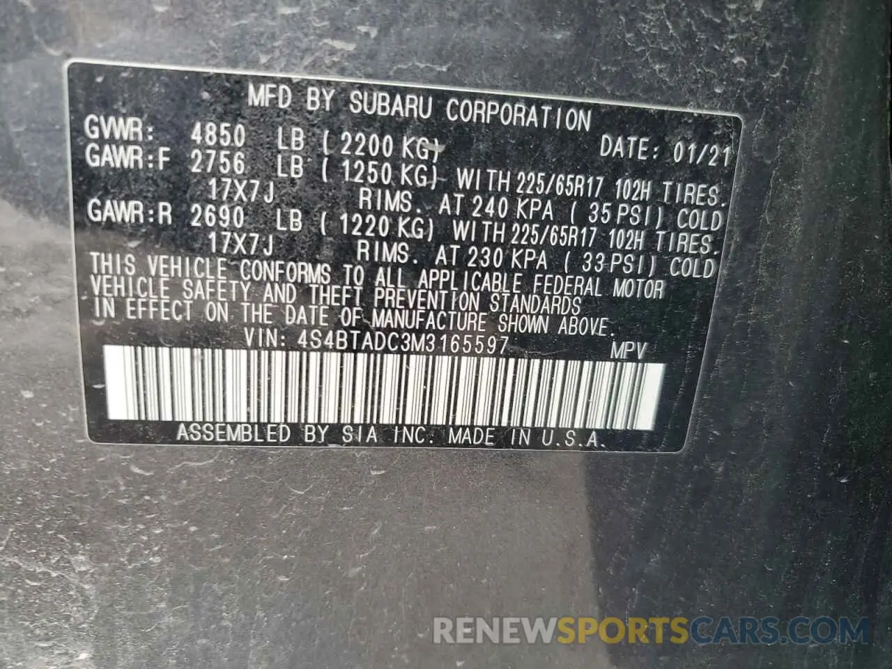 13 Photograph of a damaged car 4S4BTADC3M3165597 SUBARU OUTBACK 2021