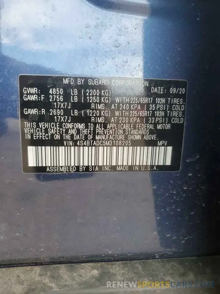 13 Photograph of a damaged car 4S4BTADC5M3108205 SUBARU OUTBACK 2021