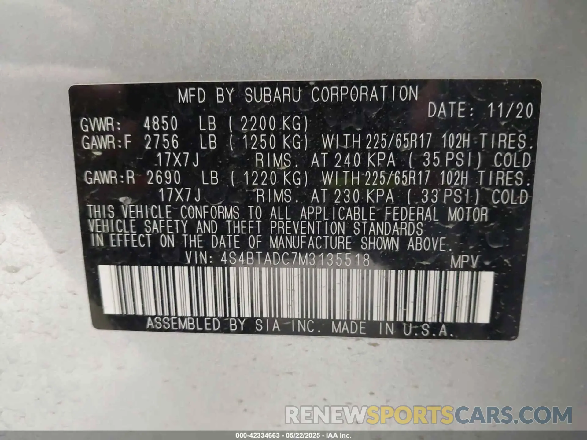 9 Photograph of a damaged car 4S4BTADC7M3135518 SUBARU OUTBACK 2021