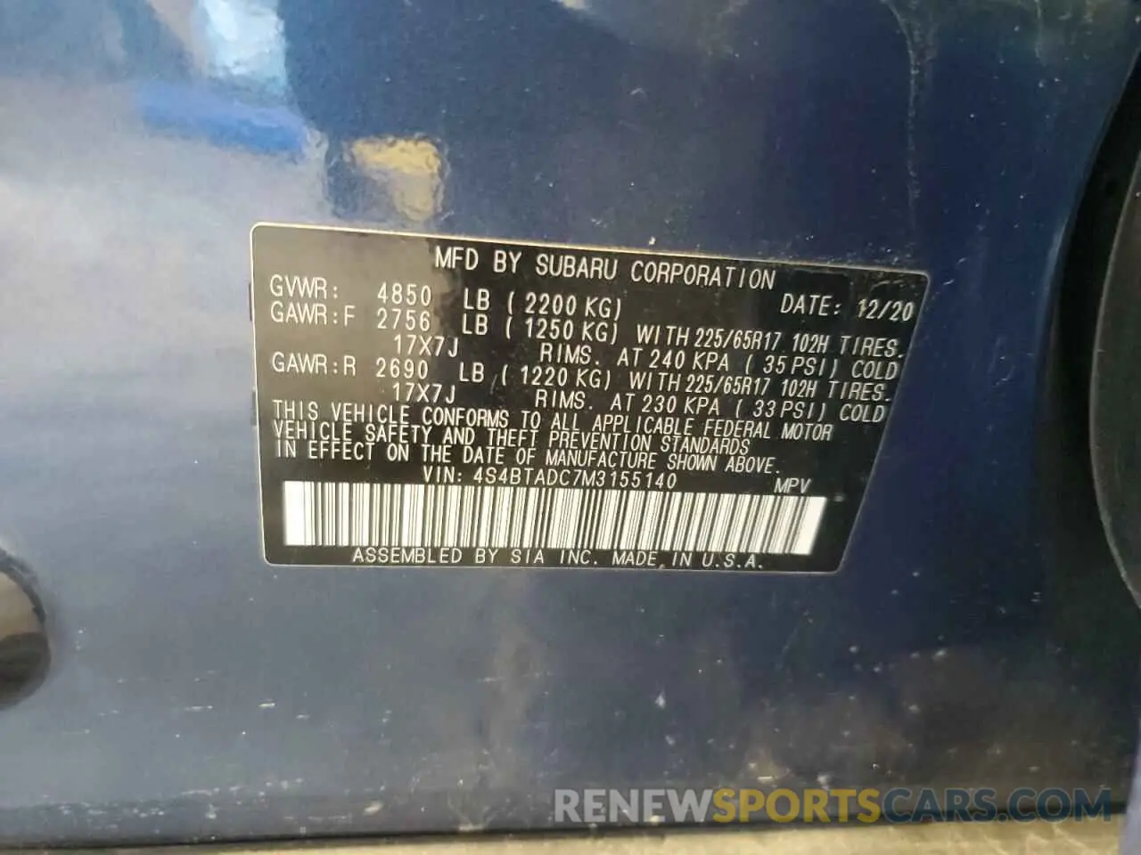 12 Photograph of a damaged car 4S4BTADC7M3155140 SUBARU OUTBACK 2021