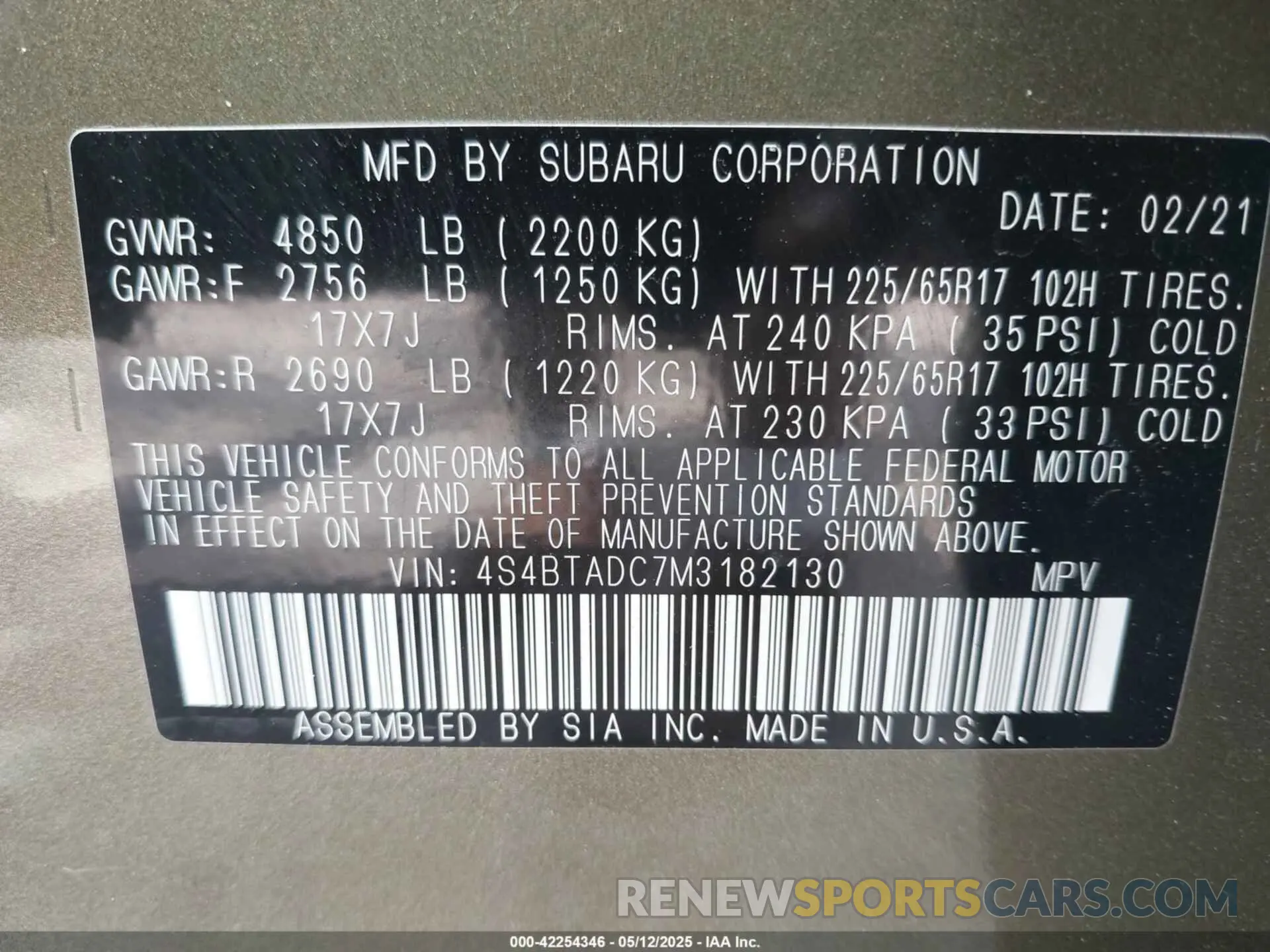 9 Photograph of a damaged car 4S4BTADC7M3182130 SUBARU OUTBACK 2021