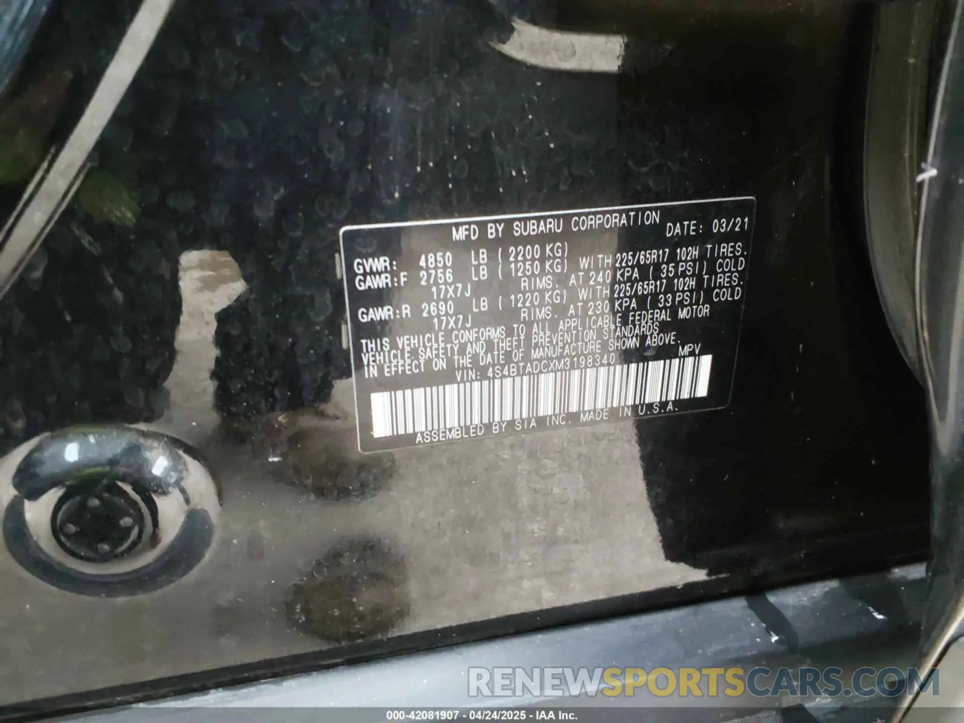 9 Photograph of a damaged car 4S4BTADCXM3198340 SUBARU OUTBACK 2021
