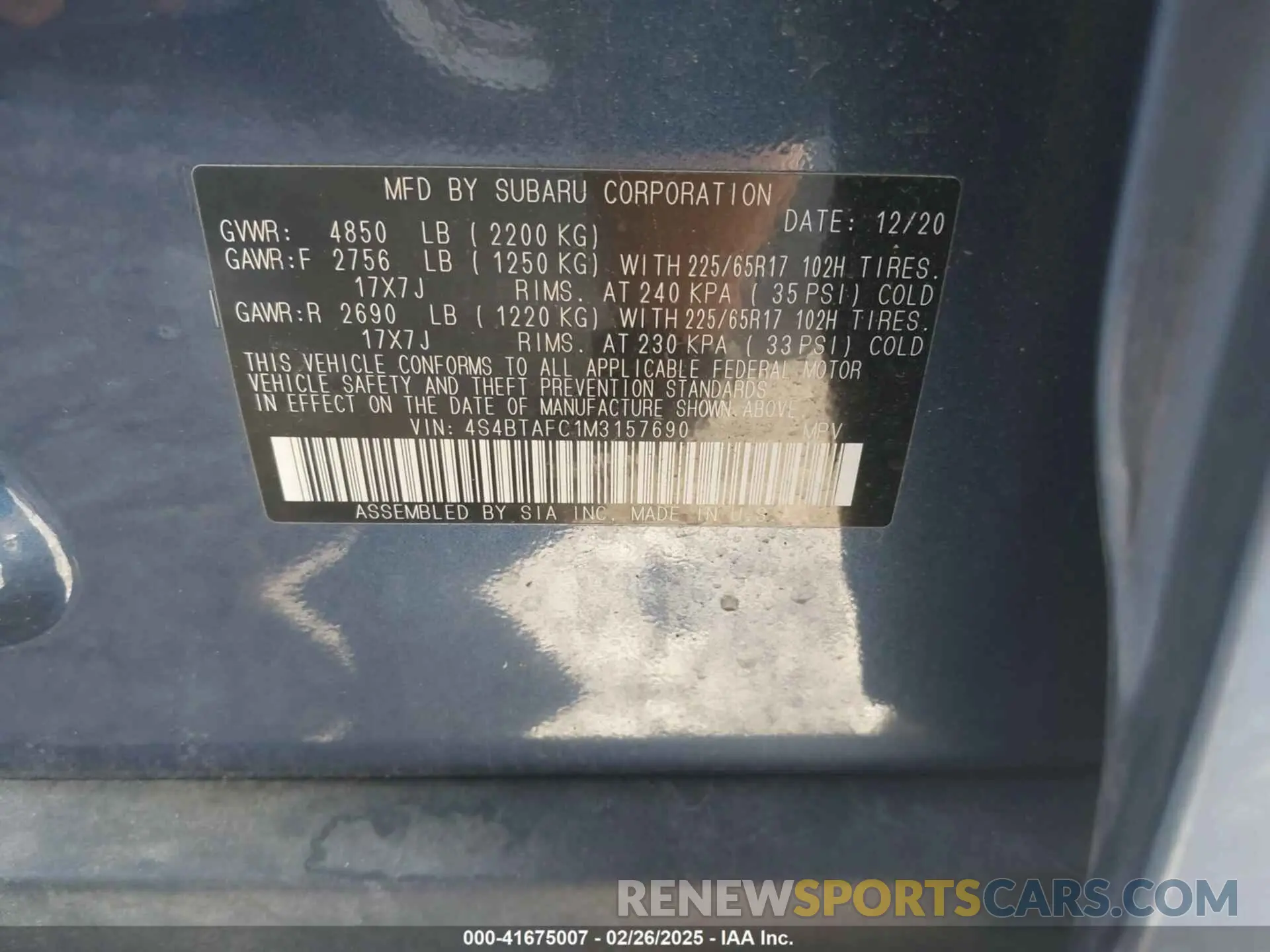 9 Photograph of a damaged car 4S4BTAFC1M3157690 SUBARU OUTBACK 2021