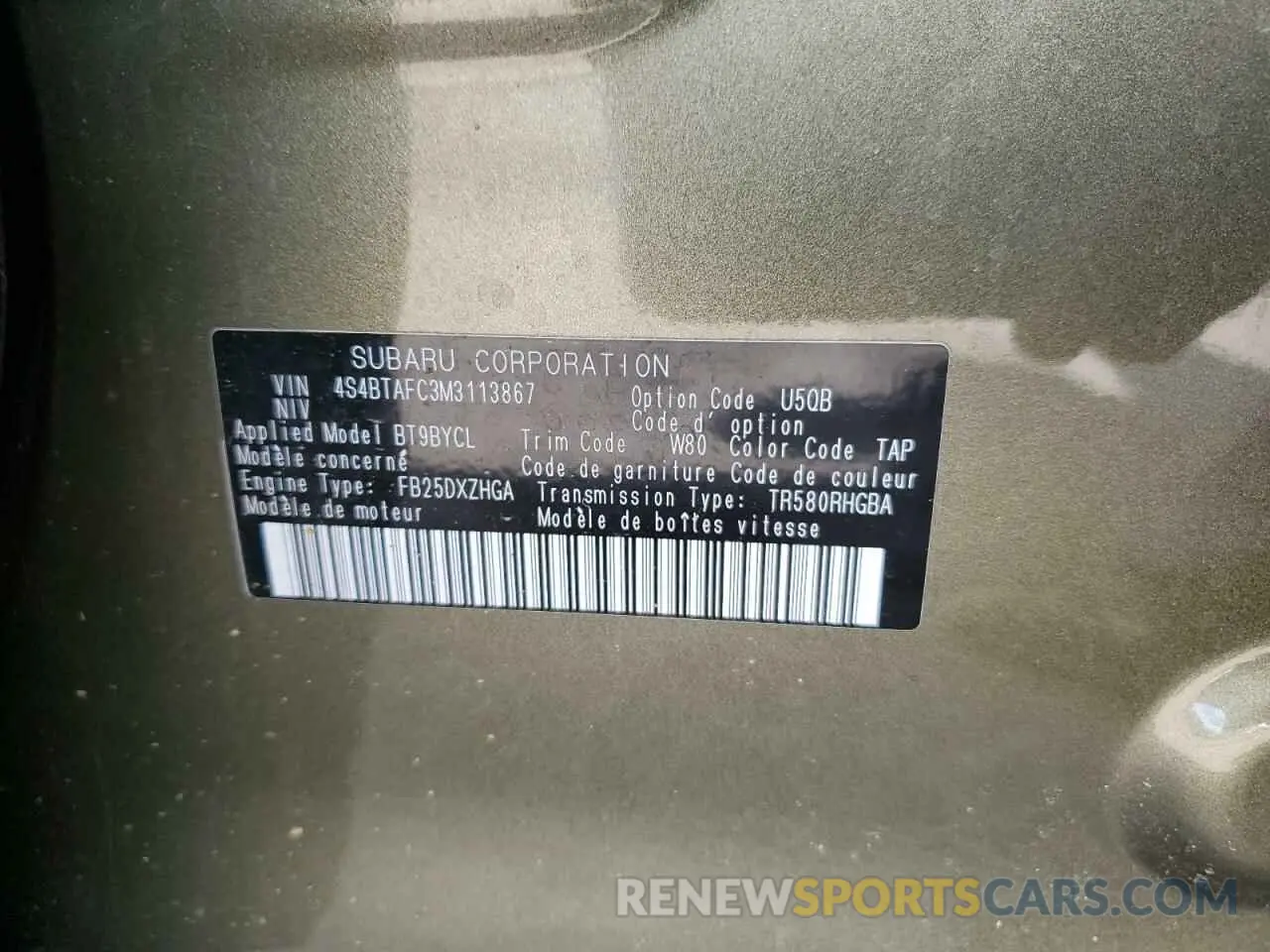 13 Photograph of a damaged car 4S4BTAFC3M3113867 SUBARU OUTBACK 2021