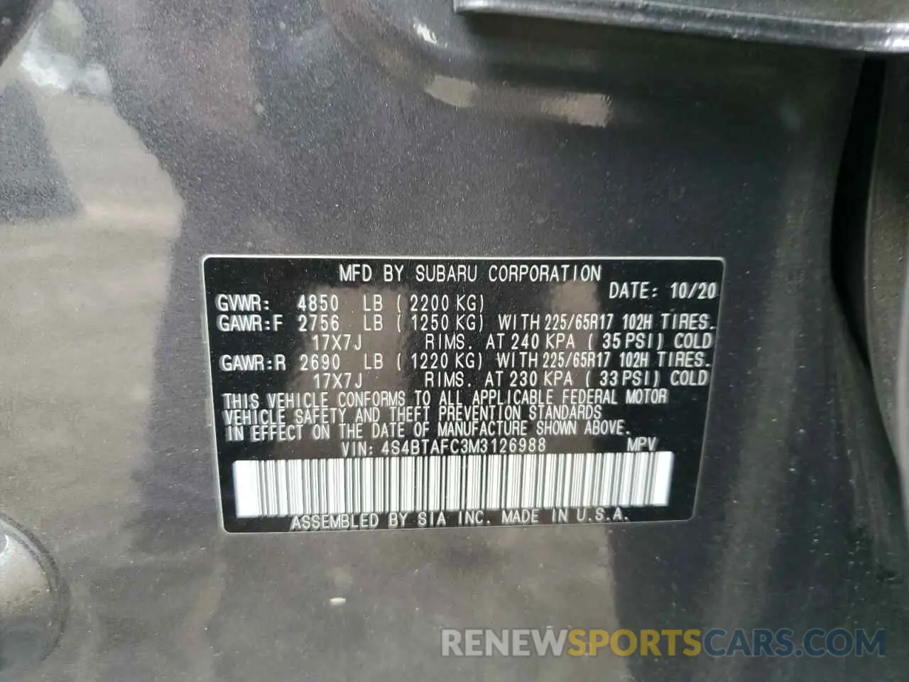 13 Photograph of a damaged car 4S4BTAFC3M3126988 SUBARU OUTBACK 2021