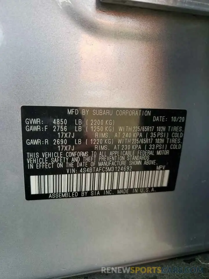 14 Photograph of a damaged car 4S4BTAFC5M3124692 SUBARU OUTBACK 2021