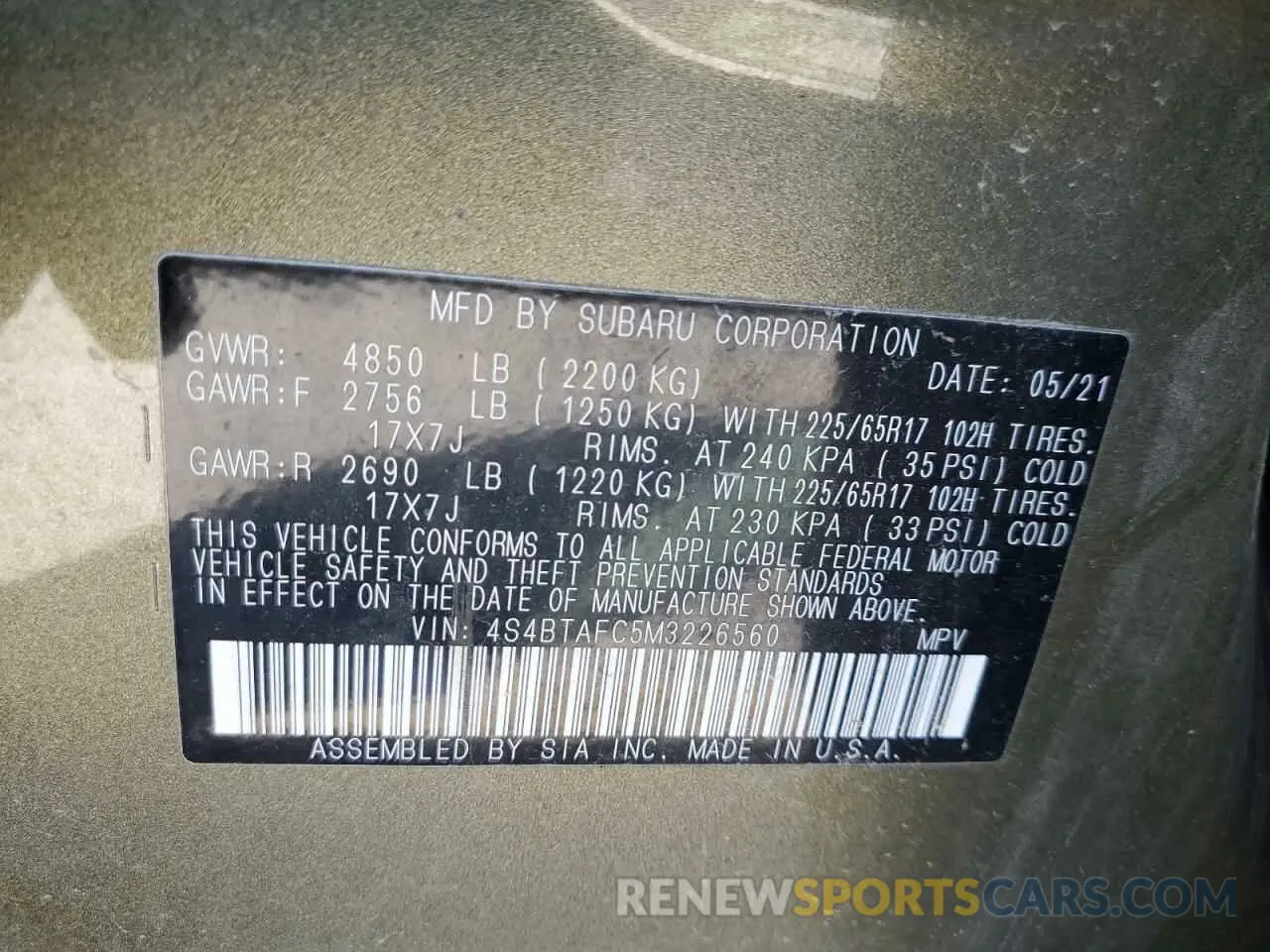 13 Photograph of a damaged car 4S4BTAFC5M3226560 SUBARU OUTBACK 2021