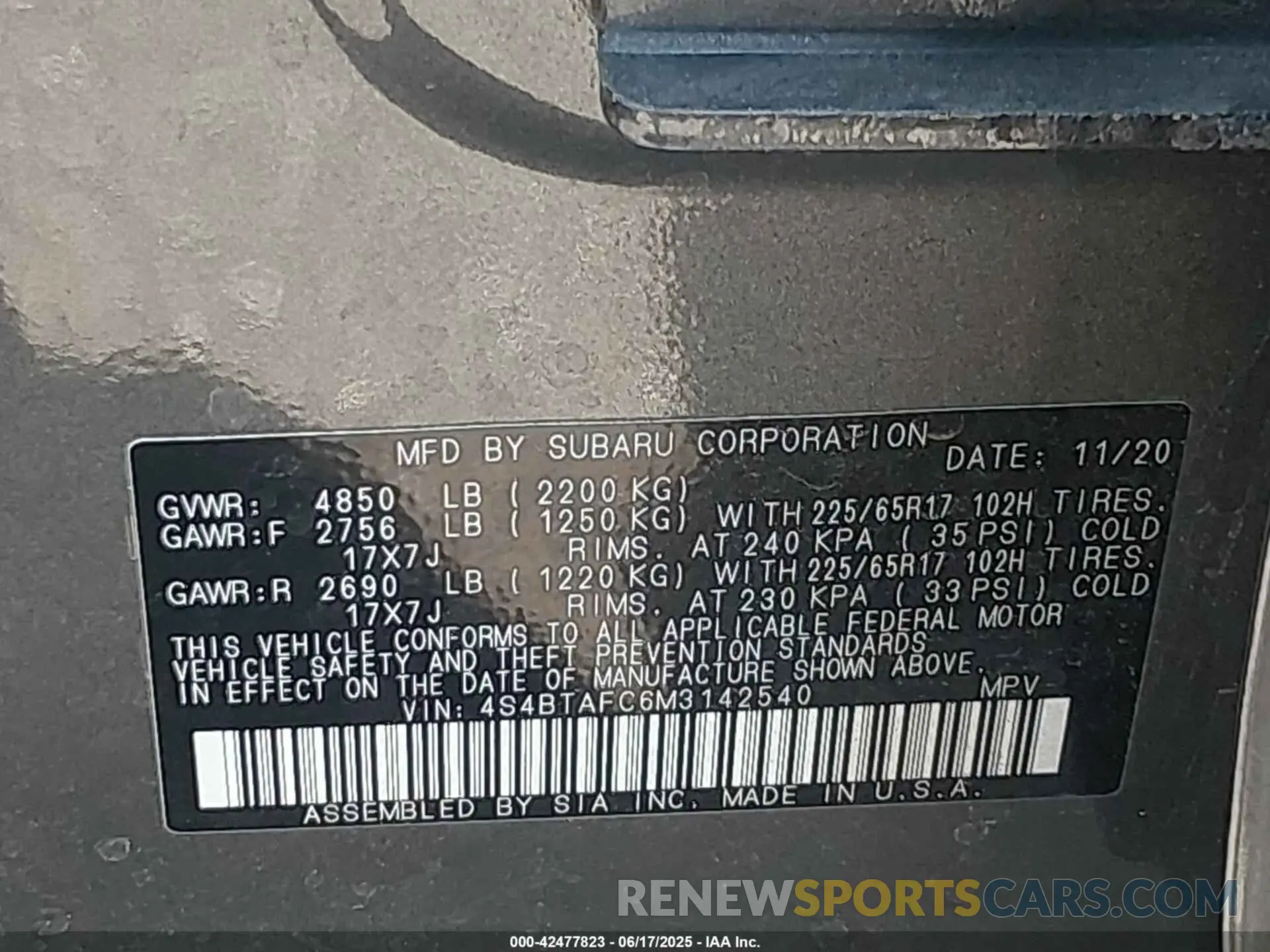 9 Photograph of a damaged car 4S4BTAFC6M3142540 SUBARU OUTBACK 2021