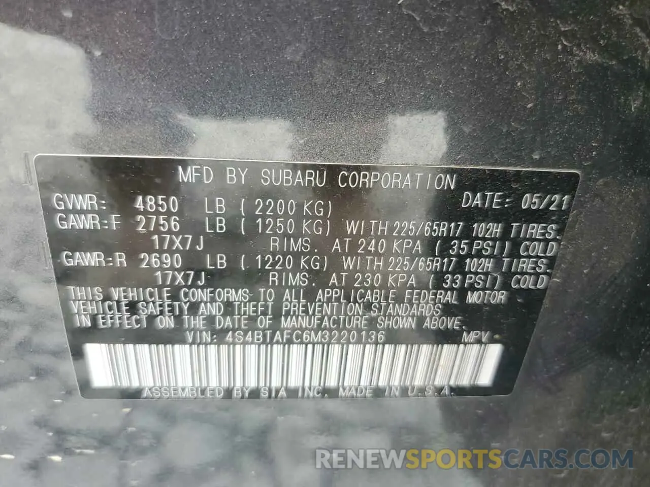 13 Photograph of a damaged car 4S4BTAFC6M3220136 SUBARU OUTBACK 2021