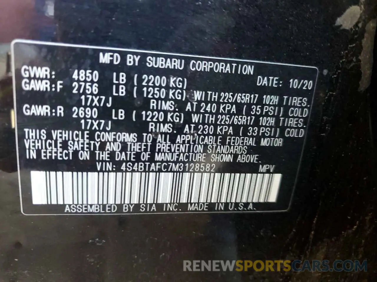 14 Photograph of a damaged car 4S4BTAFC7M3128582 SUBARU OUTBACK 2021