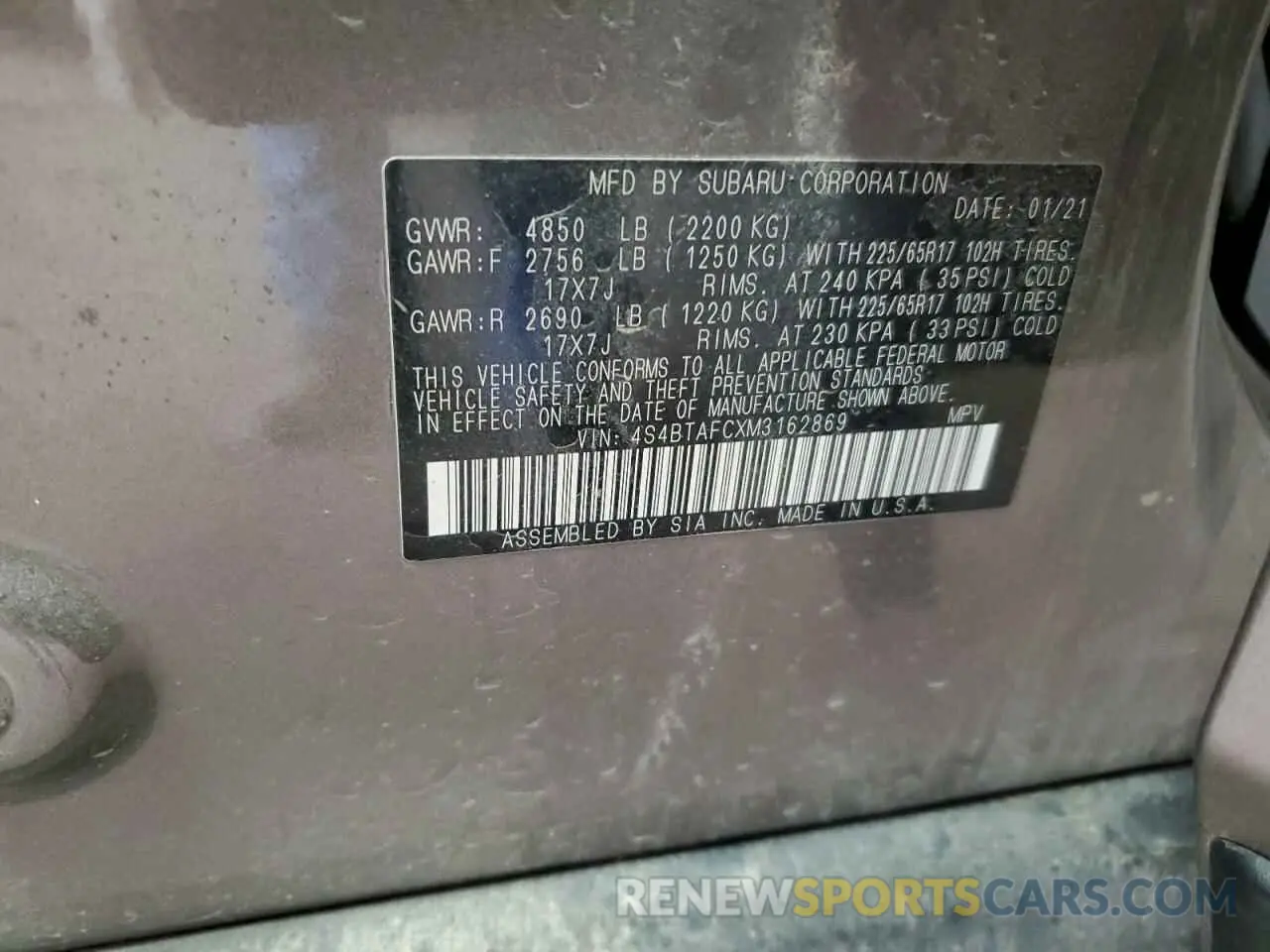 13 Photograph of a damaged car 4S4BTAFCXM3162869 SUBARU OUTBACK 2021