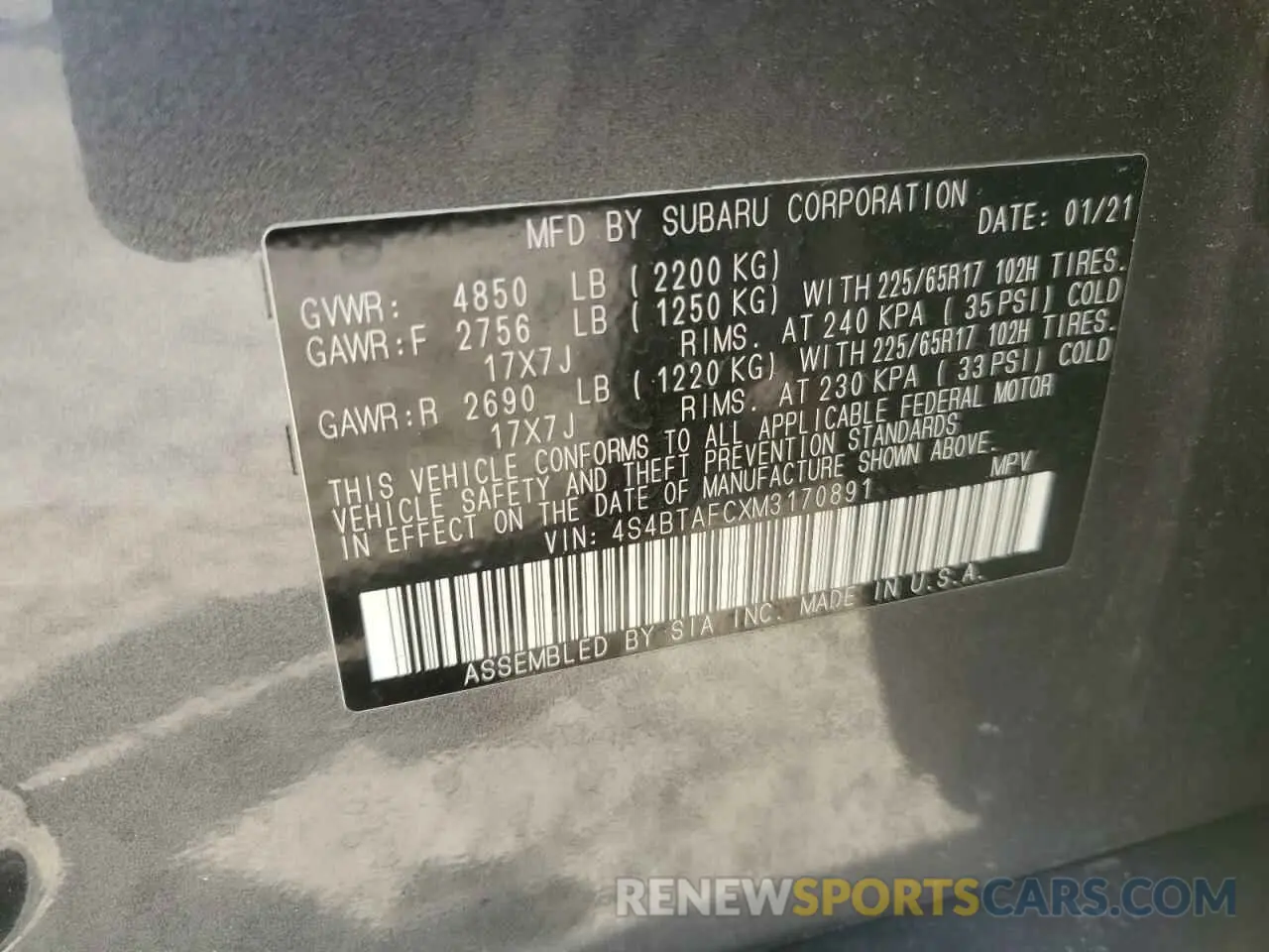 13 Photograph of a damaged car 4S4BTAFCXM3170891 SUBARU OUTBACK 2021