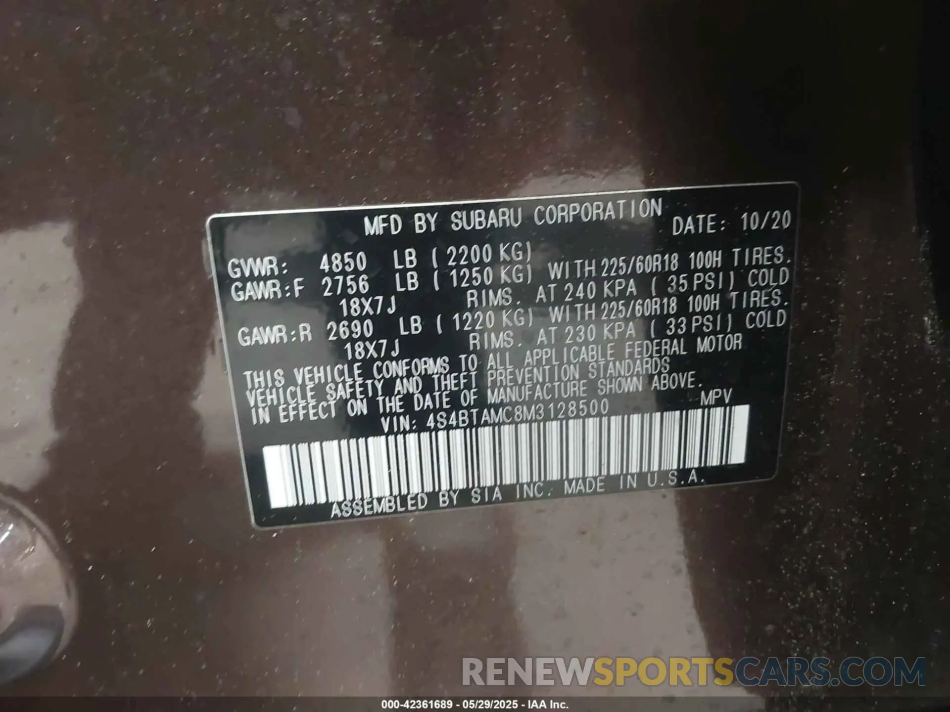 9 Photograph of a damaged car 4S4BTAMC8M3128500 SUBARU OUTBACK 2021