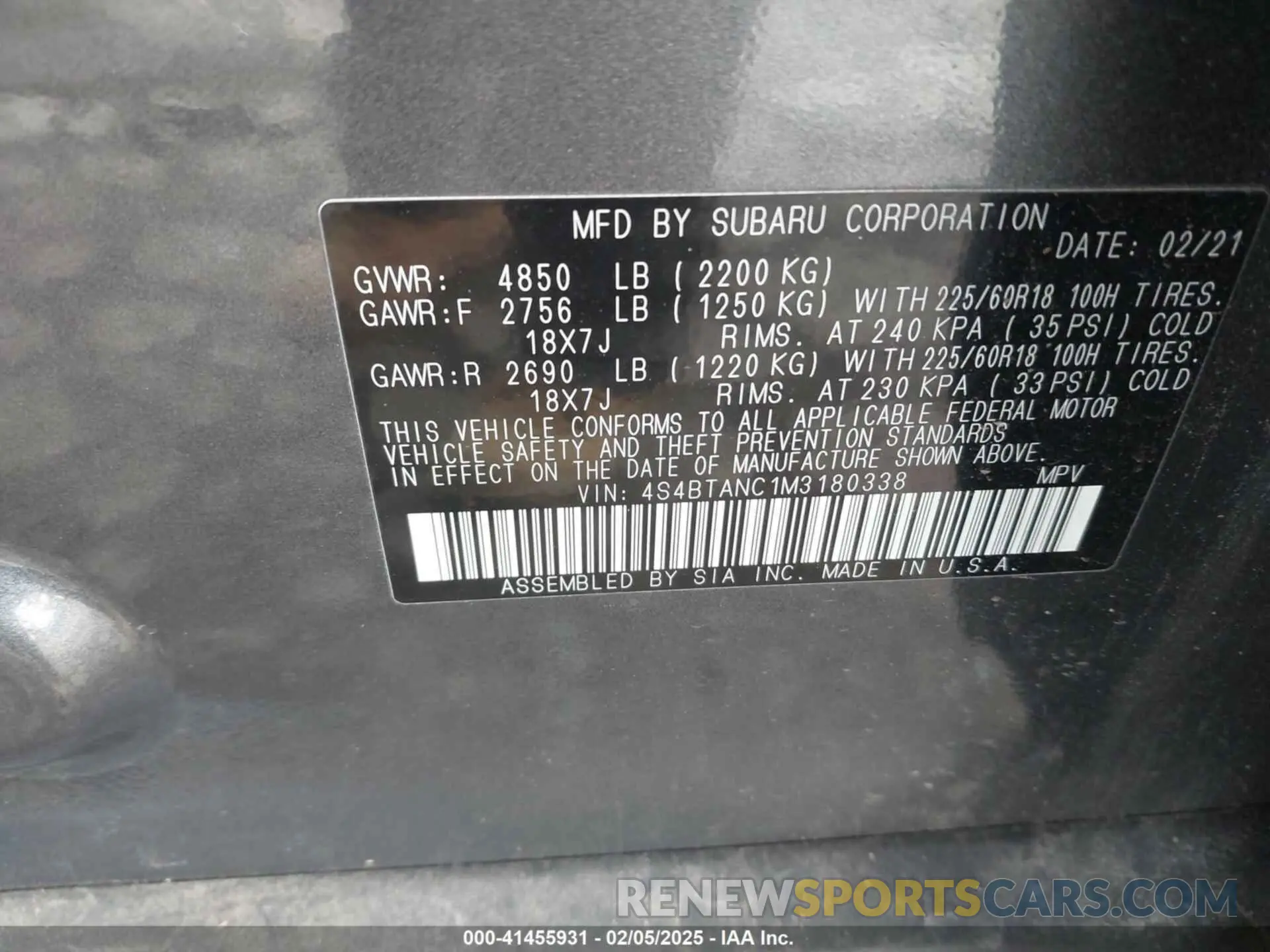 9 Photograph of a damaged car 4S4BTANC1M3180338 SUBARU OUTBACK 2021