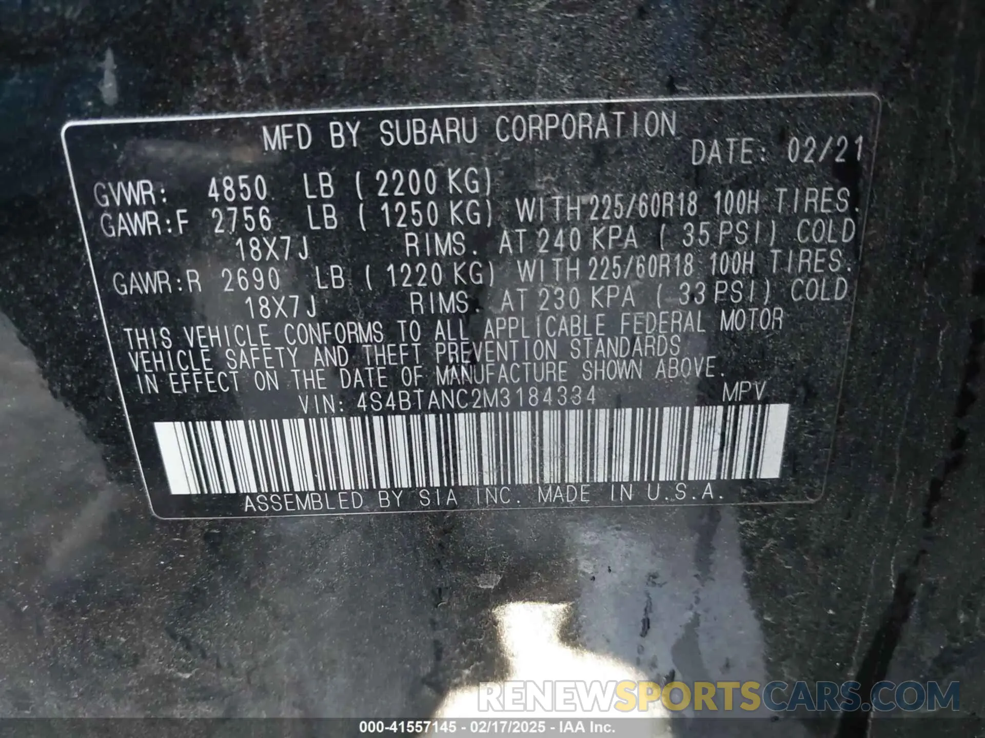 9 Photograph of a damaged car 4S4BTANC2M3184334 SUBARU OUTBACK 2021