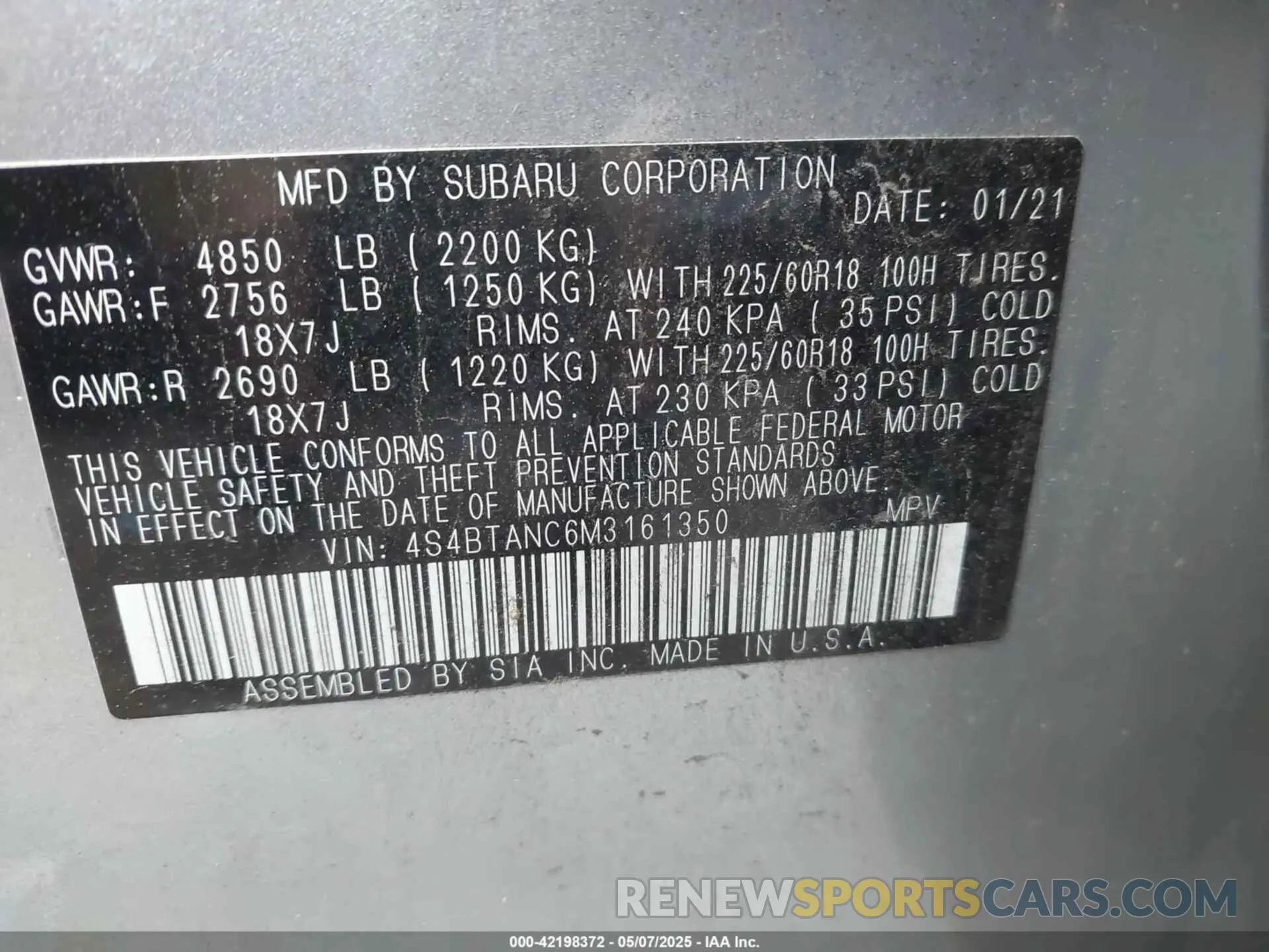 9 Photograph of a damaged car 4S4BTANC6M3161350 SUBARU OUTBACK 2021