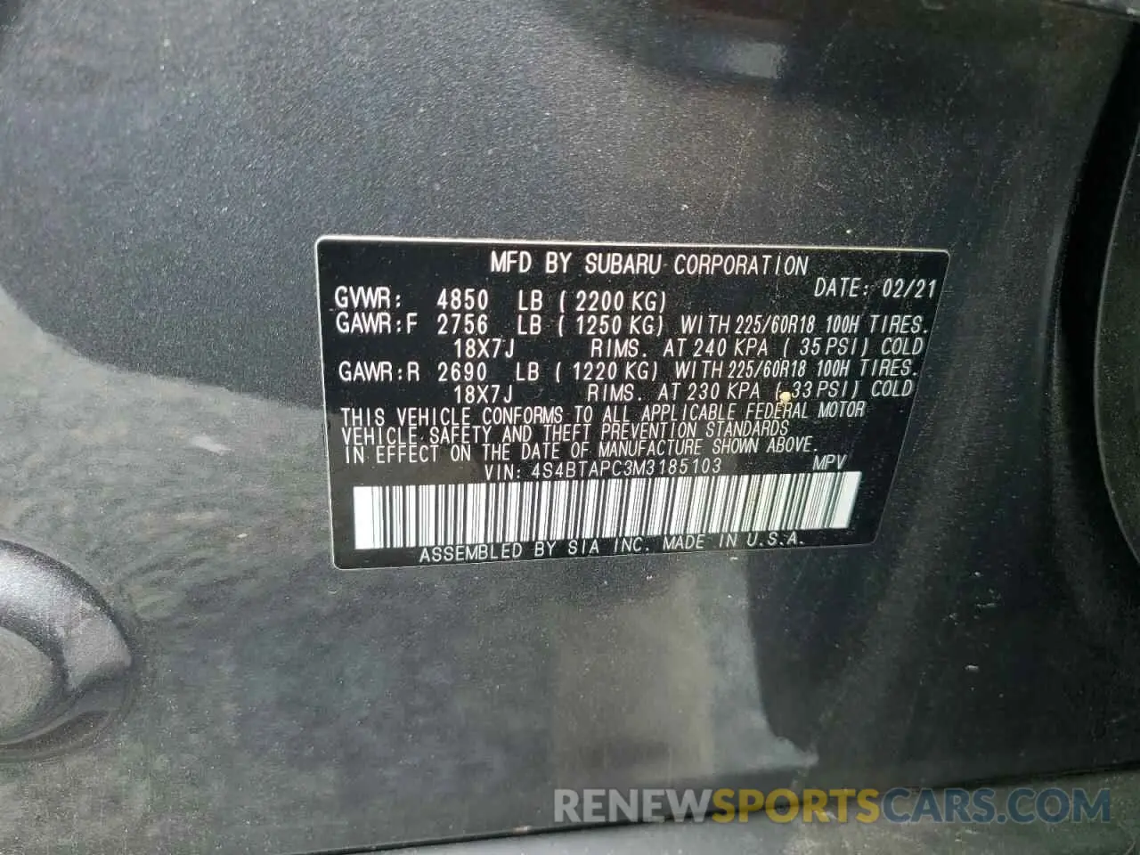12 Photograph of a damaged car 4S4BTAPC3M3185103 SUBARU OUTBACK 2021