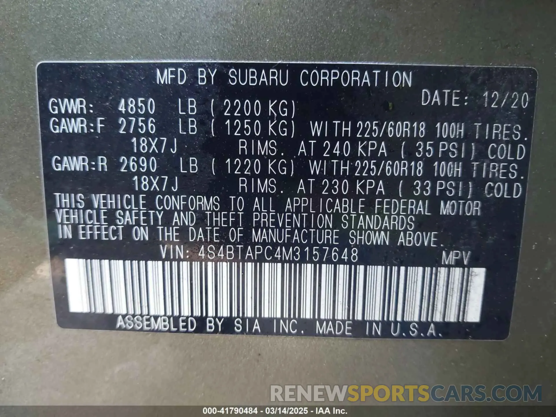 9 Photograph of a damaged car 4S4BTAPC4M3157648 SUBARU OUTBACK 2021